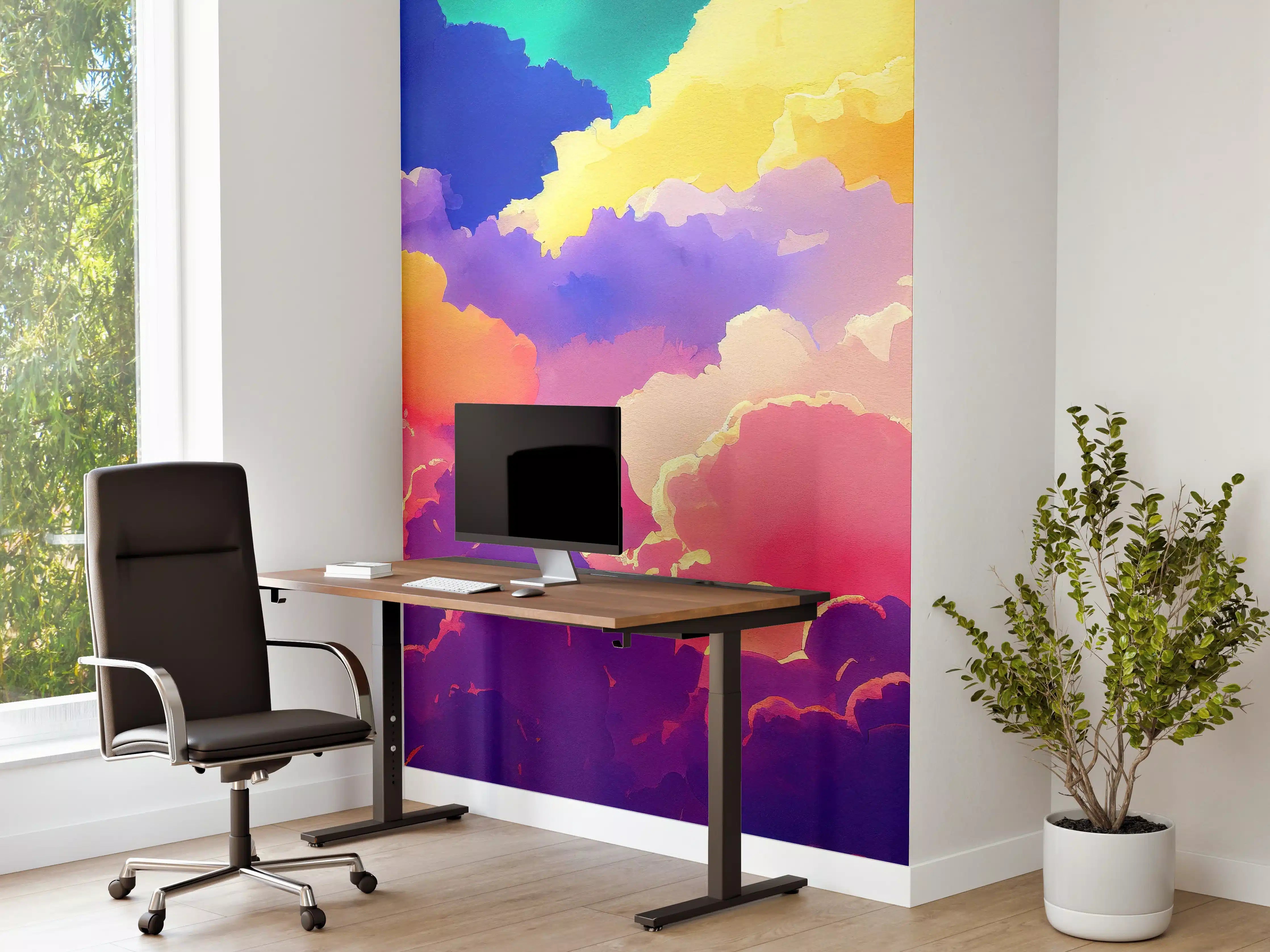Büro Wandgestaltung - Himmel mit Wolken. Aquarell Illustration von farbigen Wolken.
