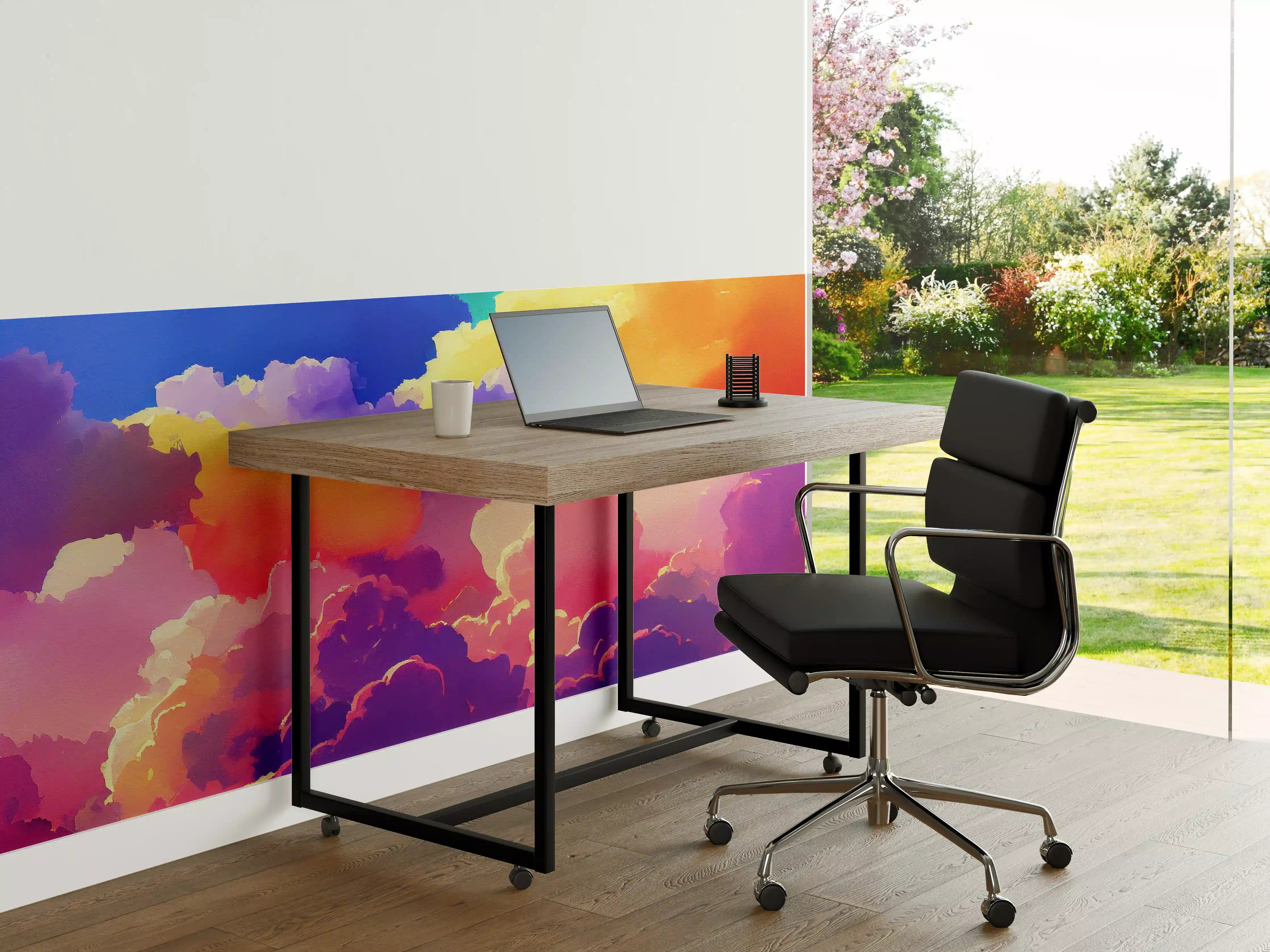 Büro Wandgestaltung - Himmel mit Wolken. Aquarell Illustration von farbigen Wolken.