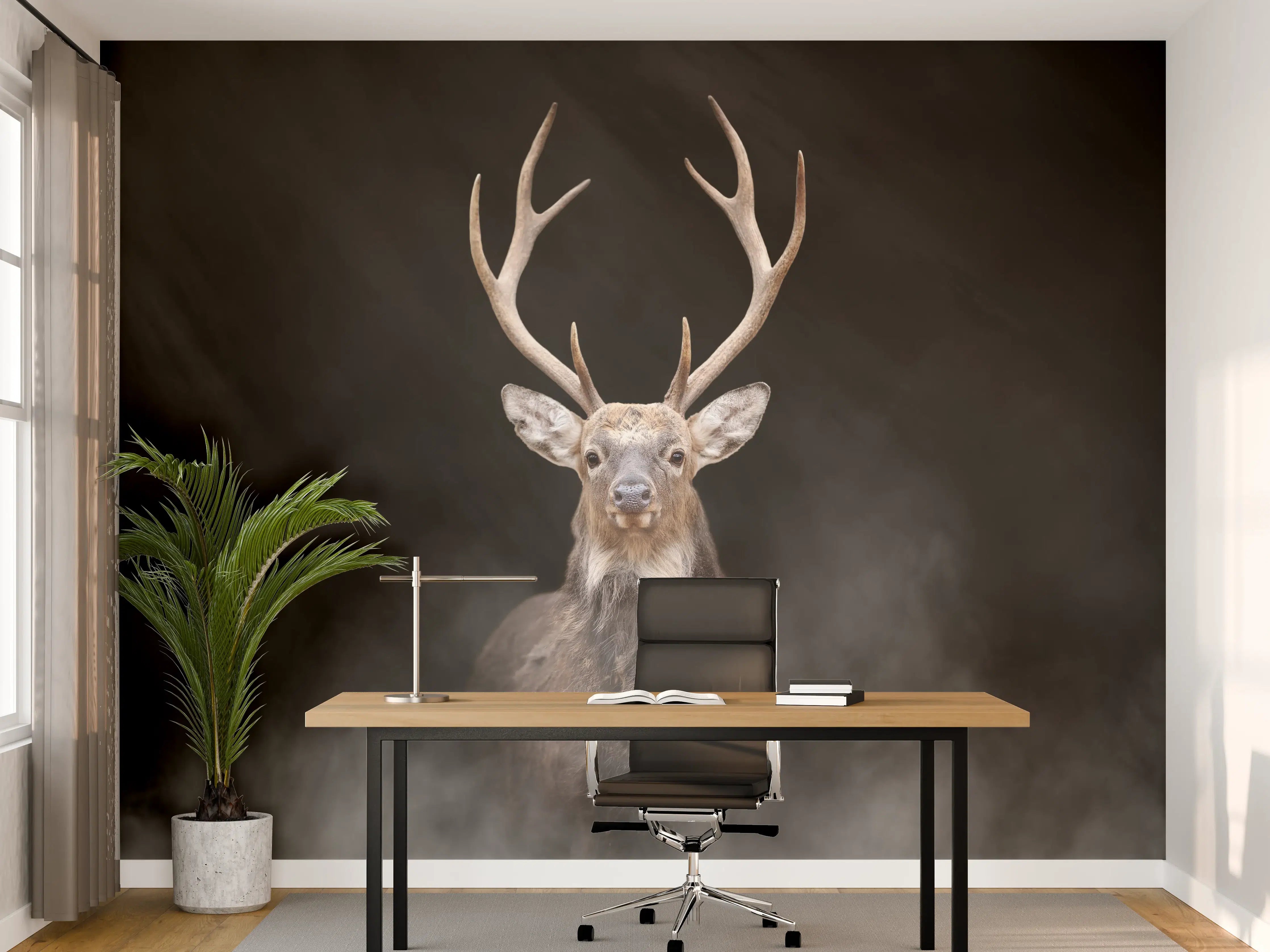 Büro Wandgestaltung - Hirsch frontal im Nebel