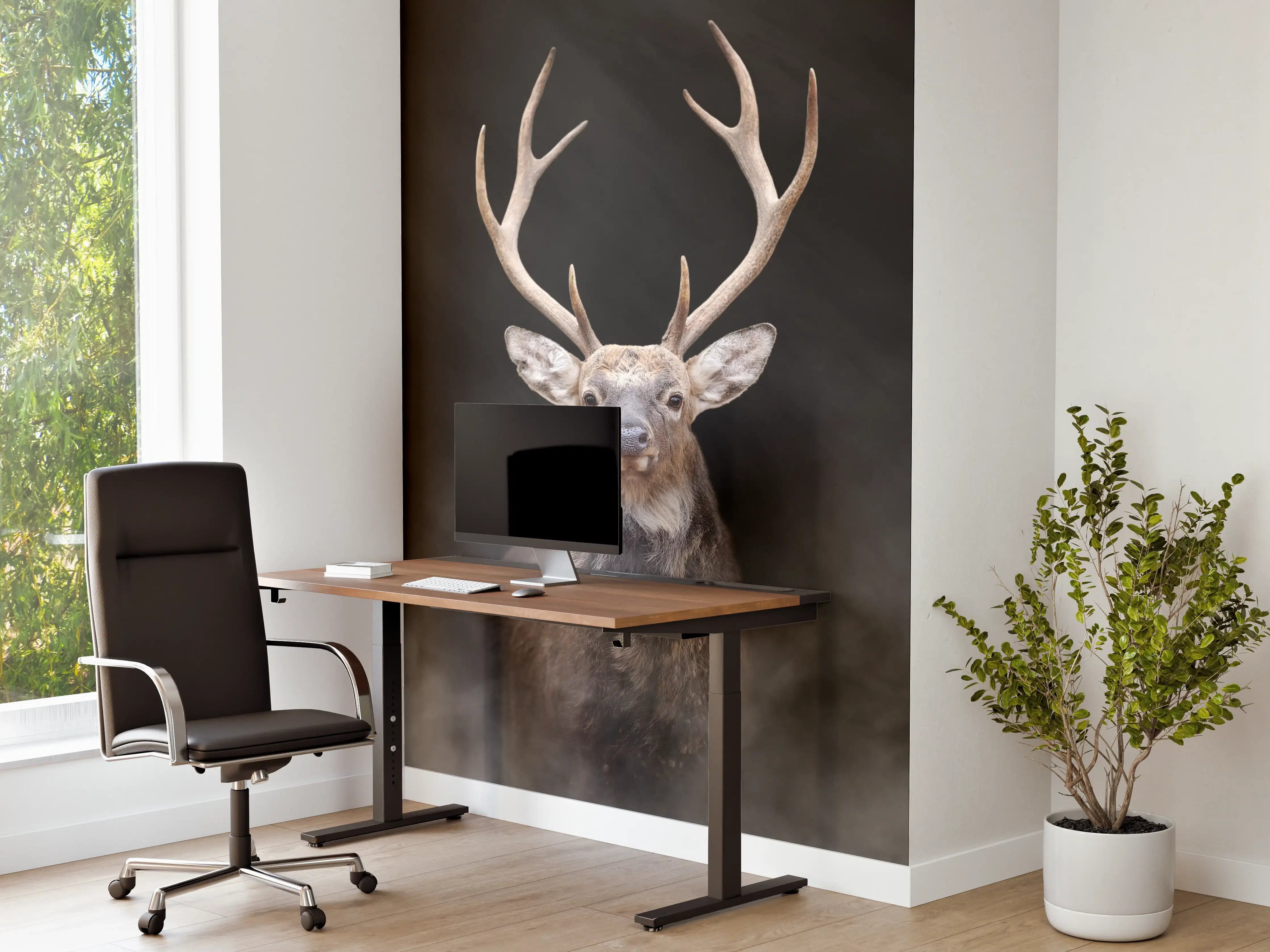 Büro Wandgestaltung - Hirsch frontal im Nebel