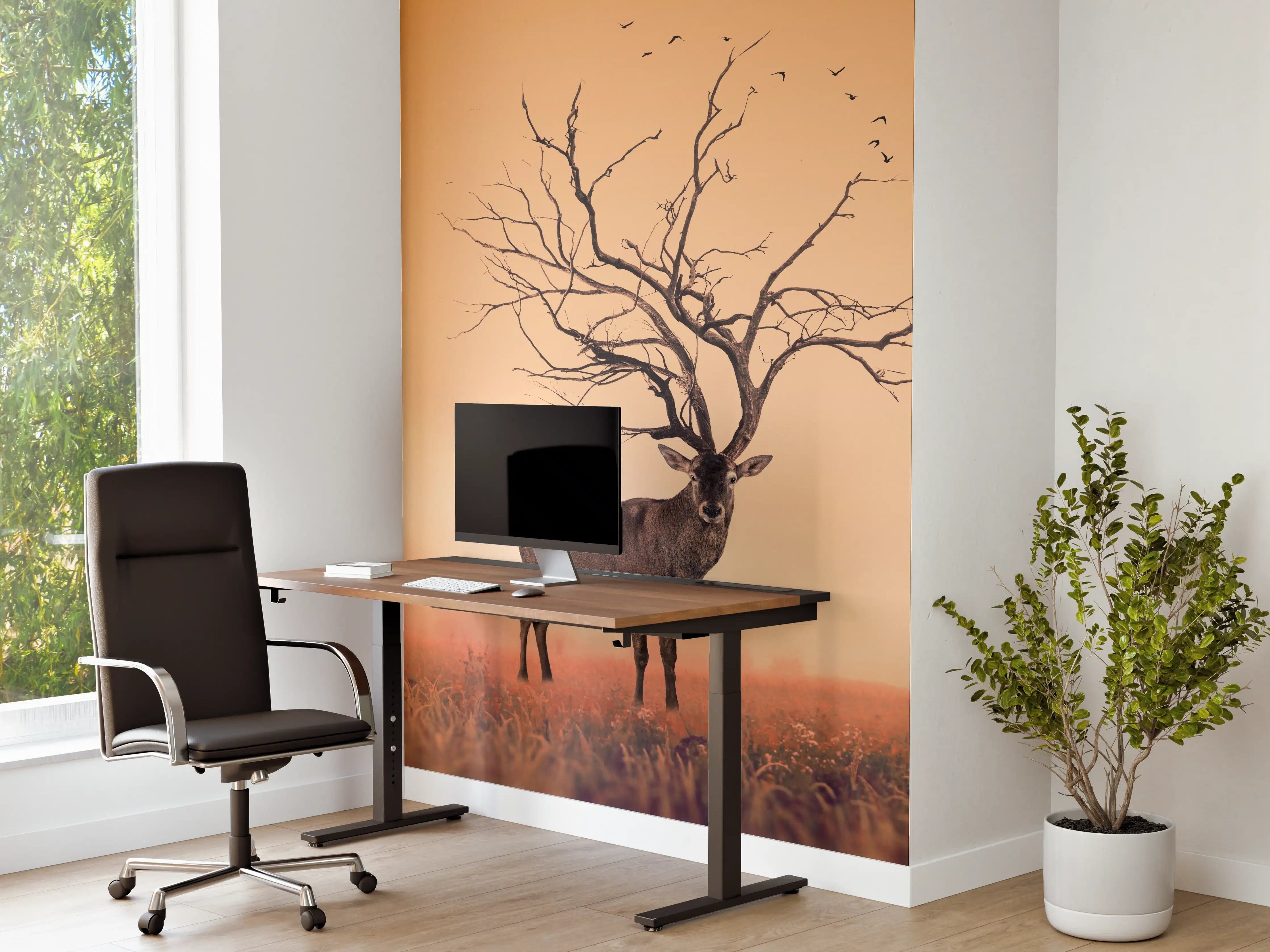 Büro Wandgestaltung - Hirsch mit abstraktem Baum-Geweih