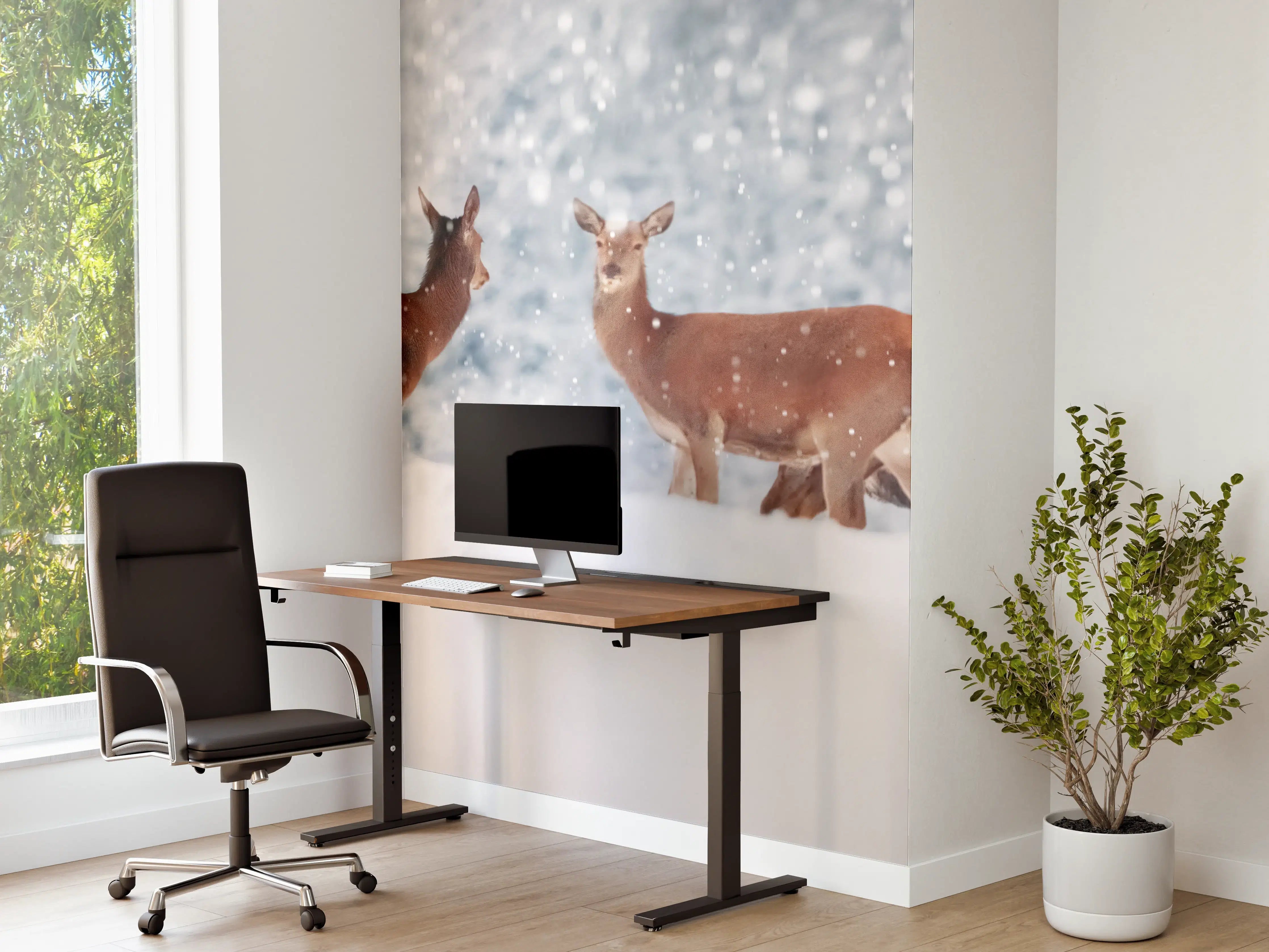 Büro Wandgestaltung - Hirsche im weißen Winterpanorama