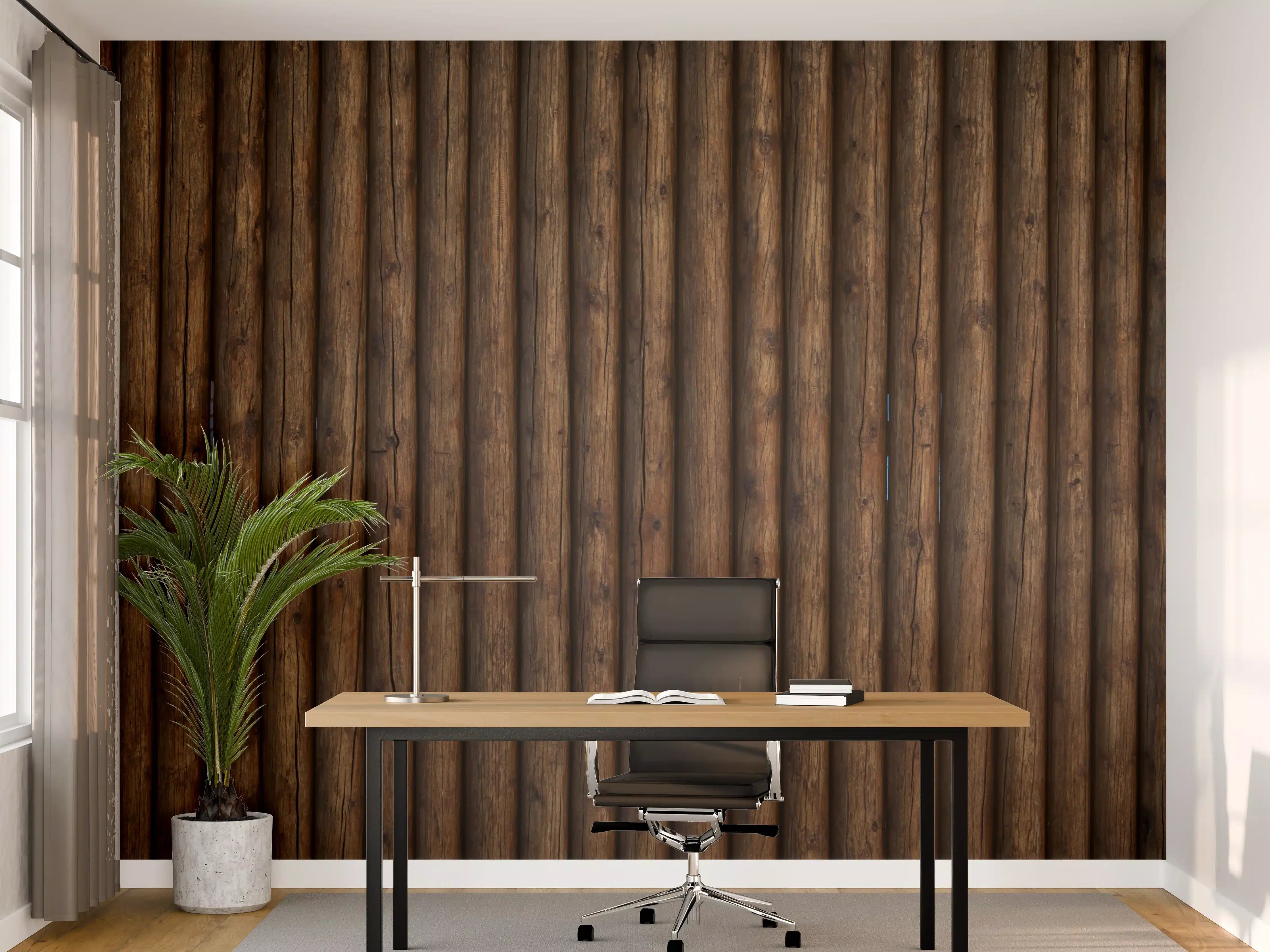 Büro Wandgestaltung - Holzpaneele in dunkler, naturbelassener Optik