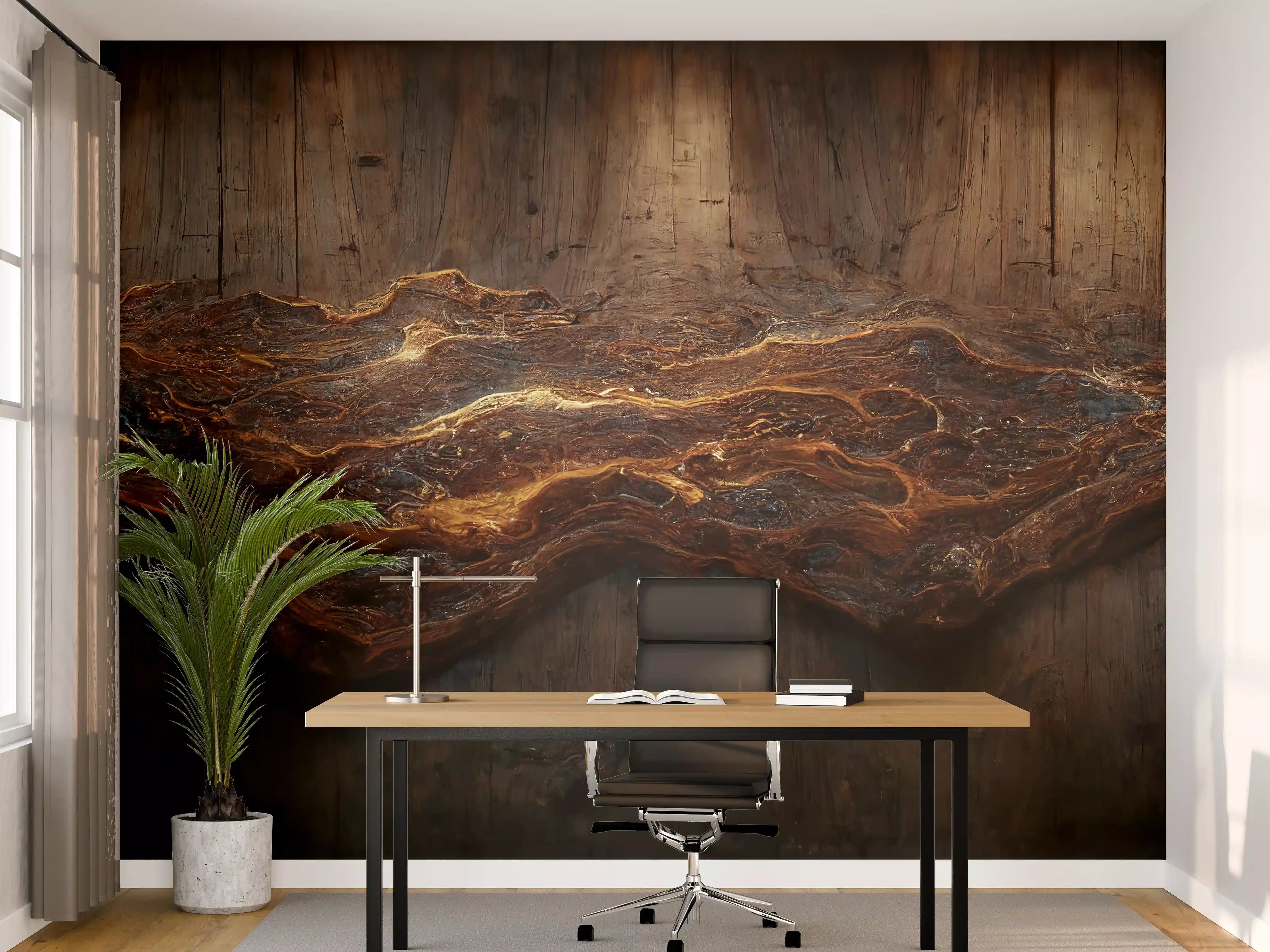 Büro Wandgestaltung - Holzplatte mit blauem Epoxid