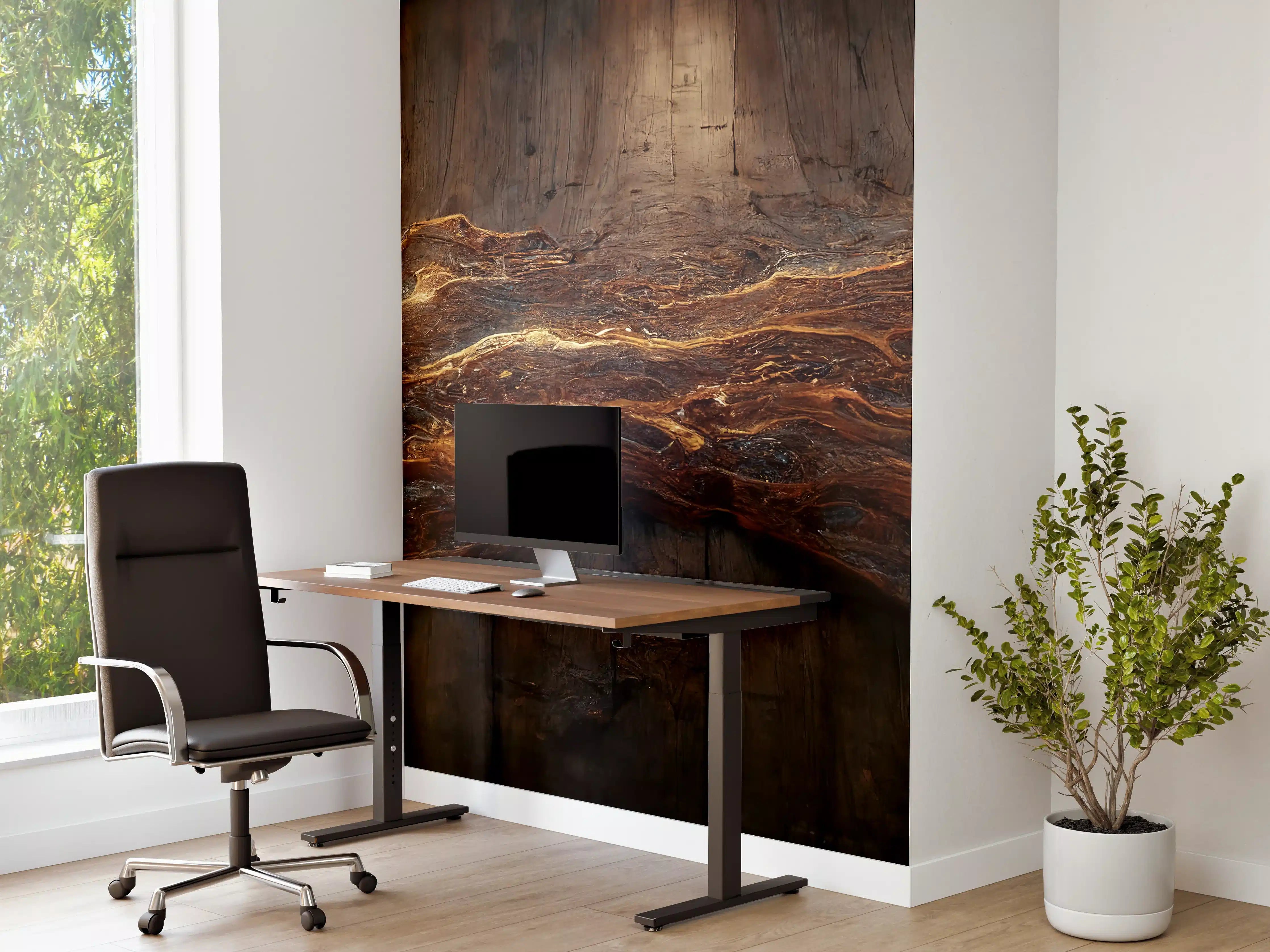 Büro Wandgestaltung - Holzplatte mit blauem Epoxid