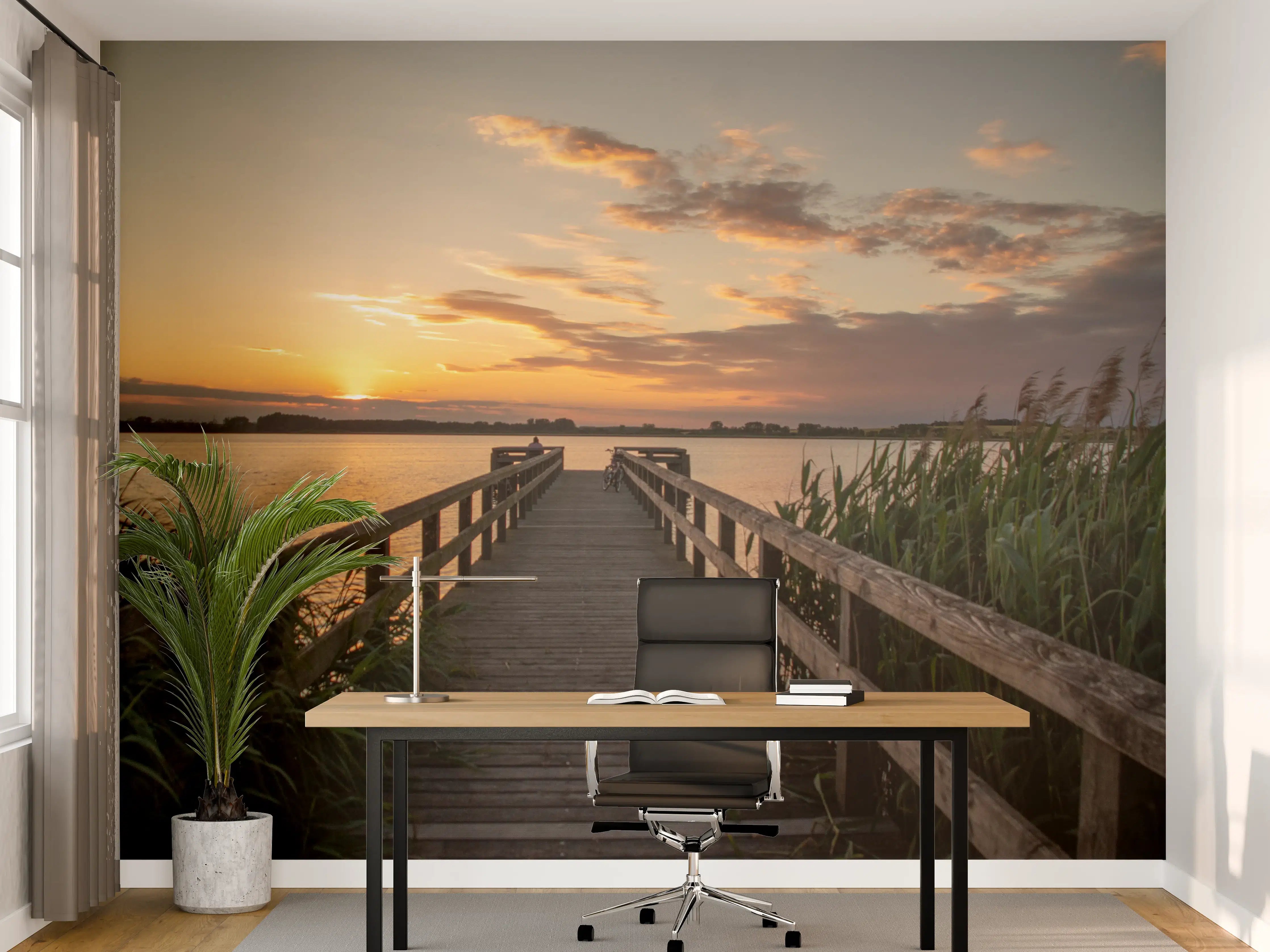 Büro Wandgestaltung - Holzsteg am Abend - Teterower See