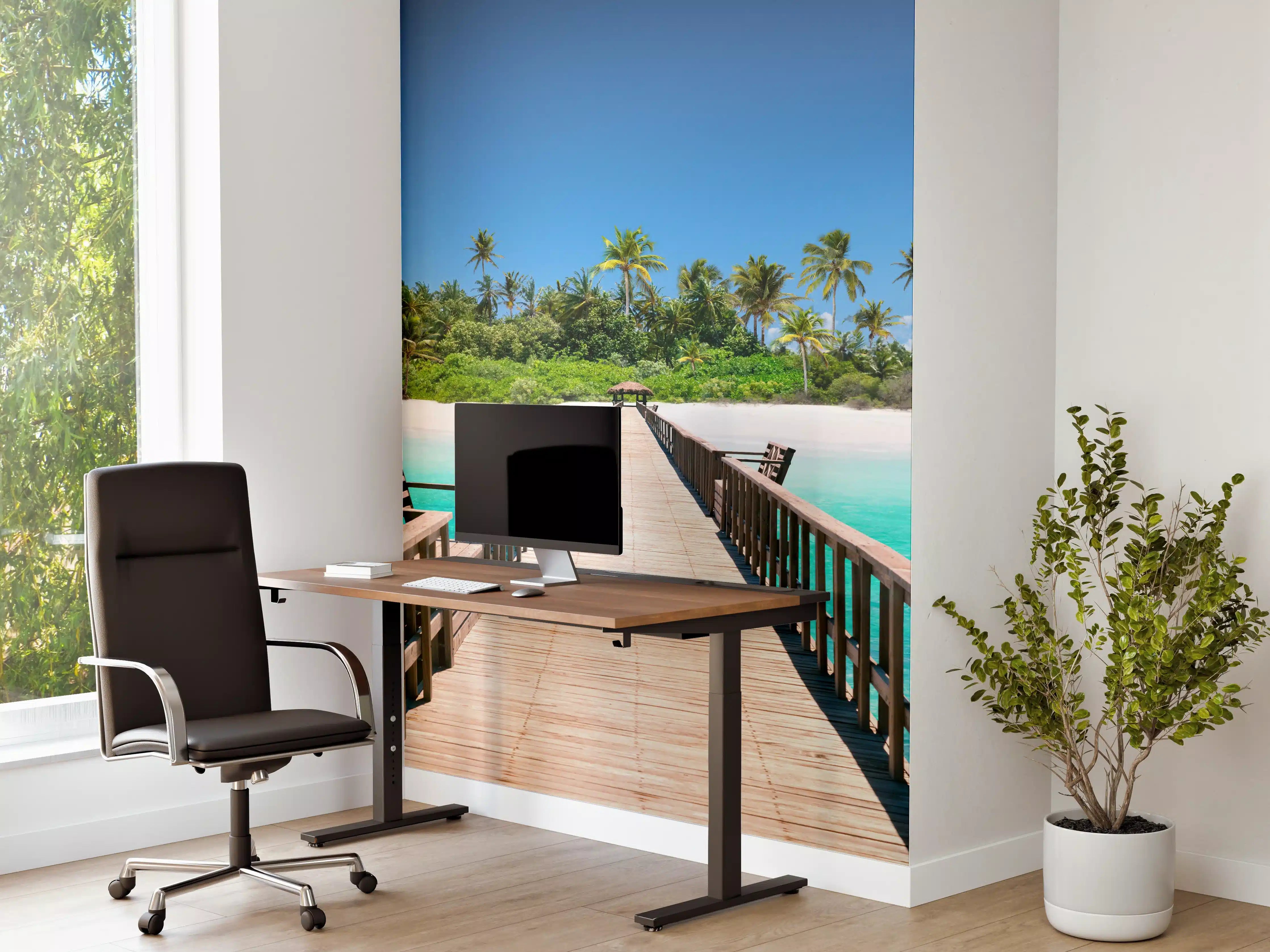 Büro Wandgestaltung - Holzsteg zur tropischen Insel