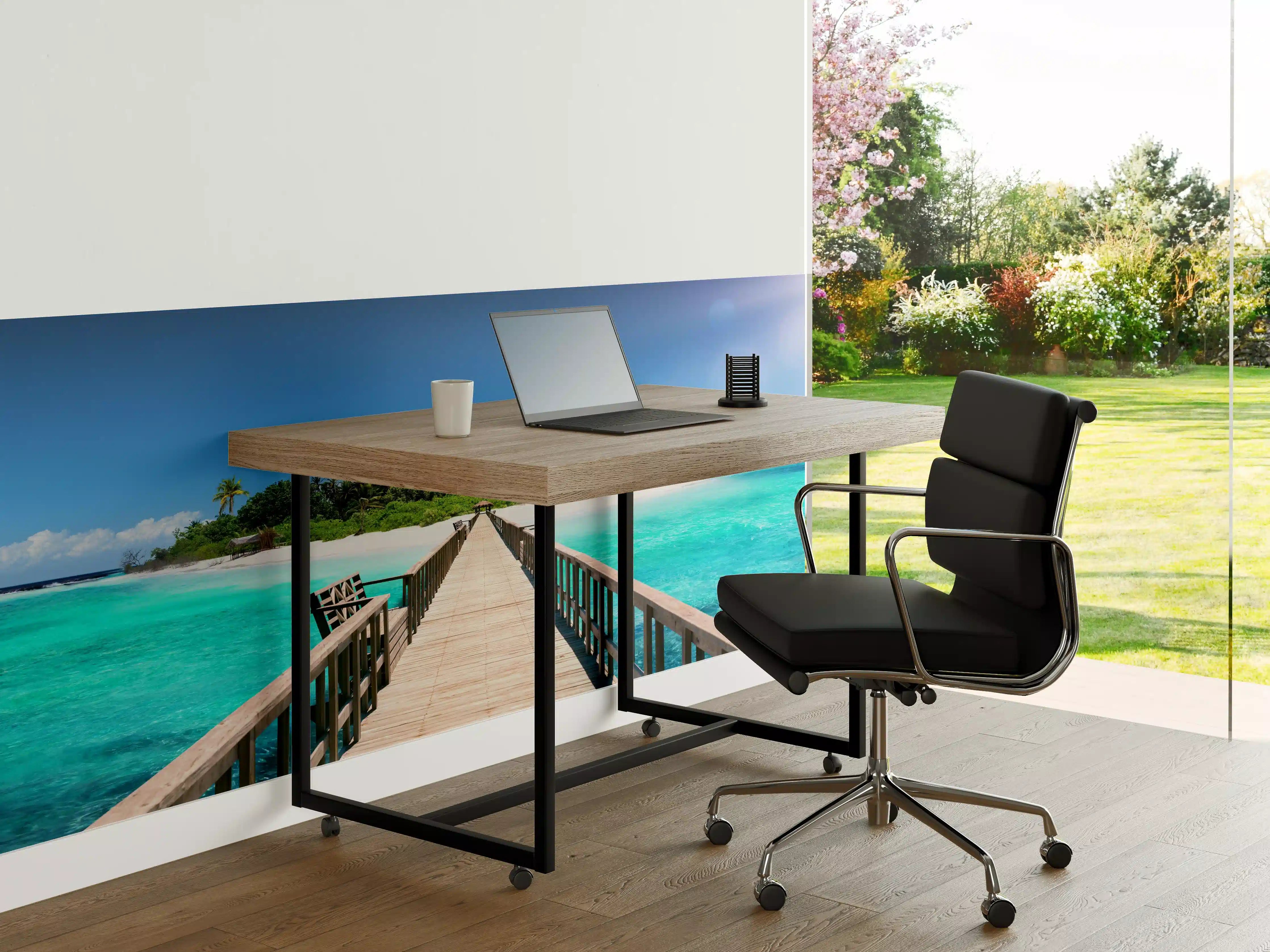 Büro Wandgestaltung - Holzsteg zur tropischen Insel