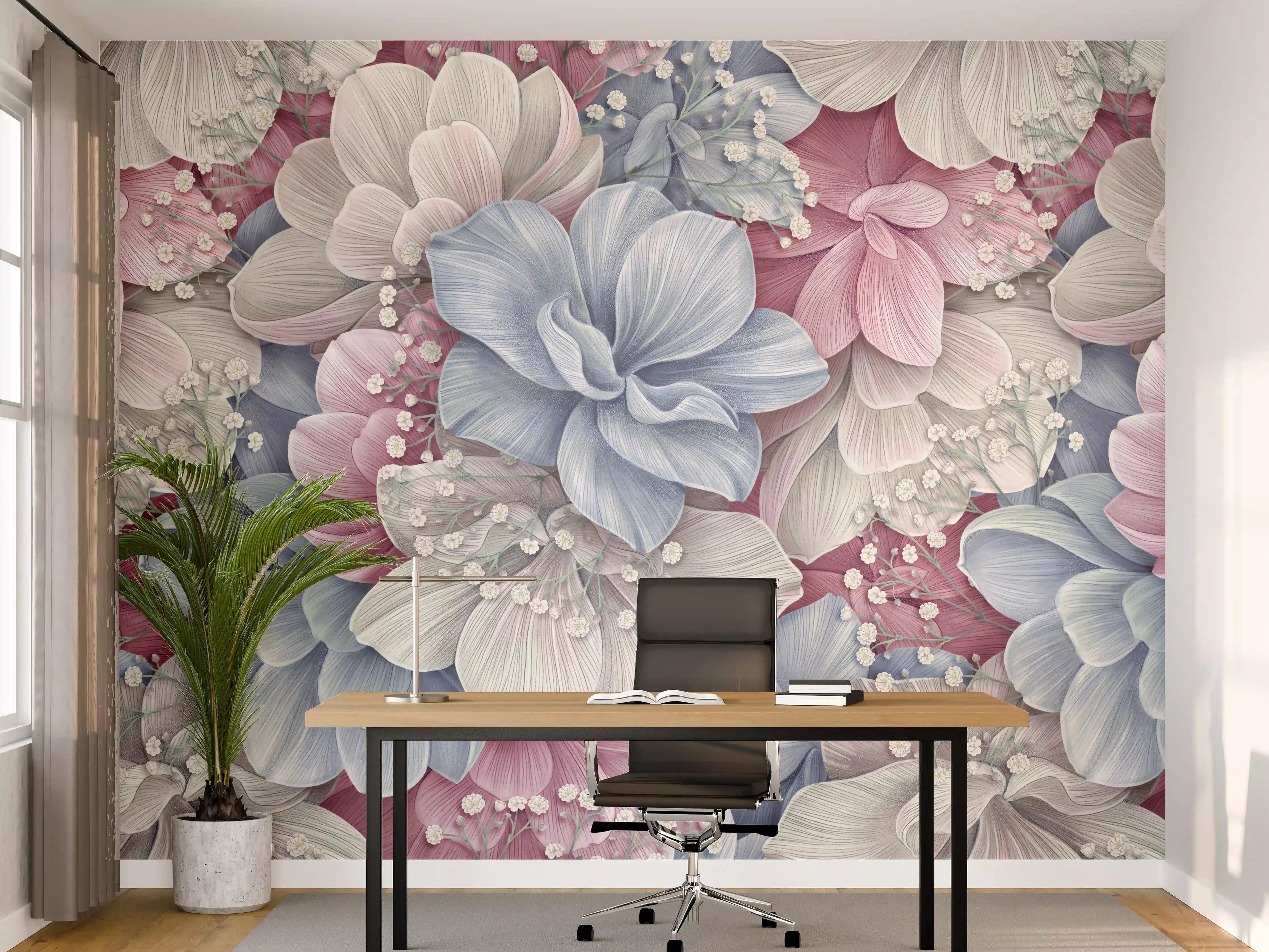 Büro Wandgestaltung - Hortensienblüten - Aquarellmalerei