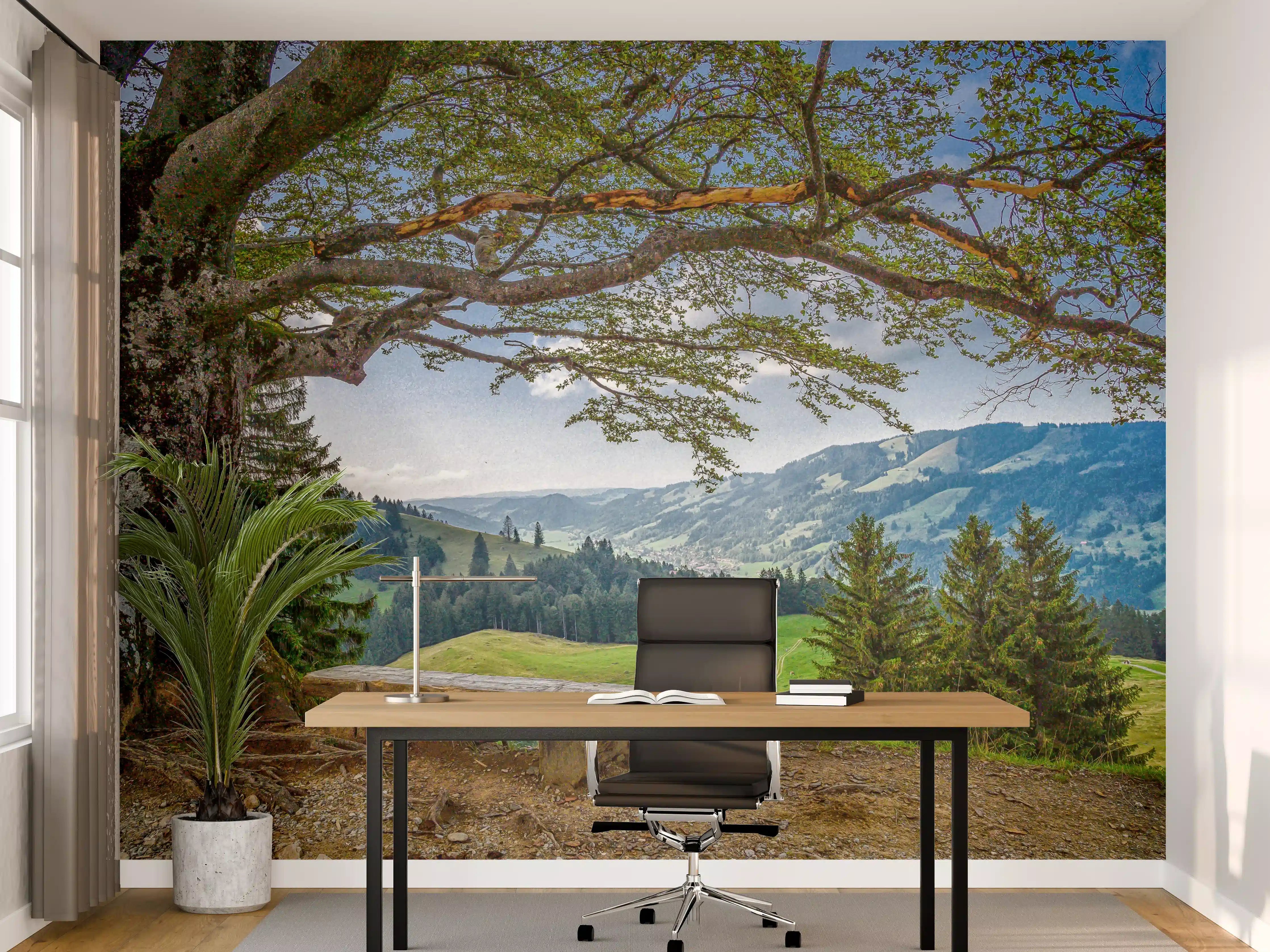 Büro Wandgestaltung - Idyllische Baum & Berglandschaft