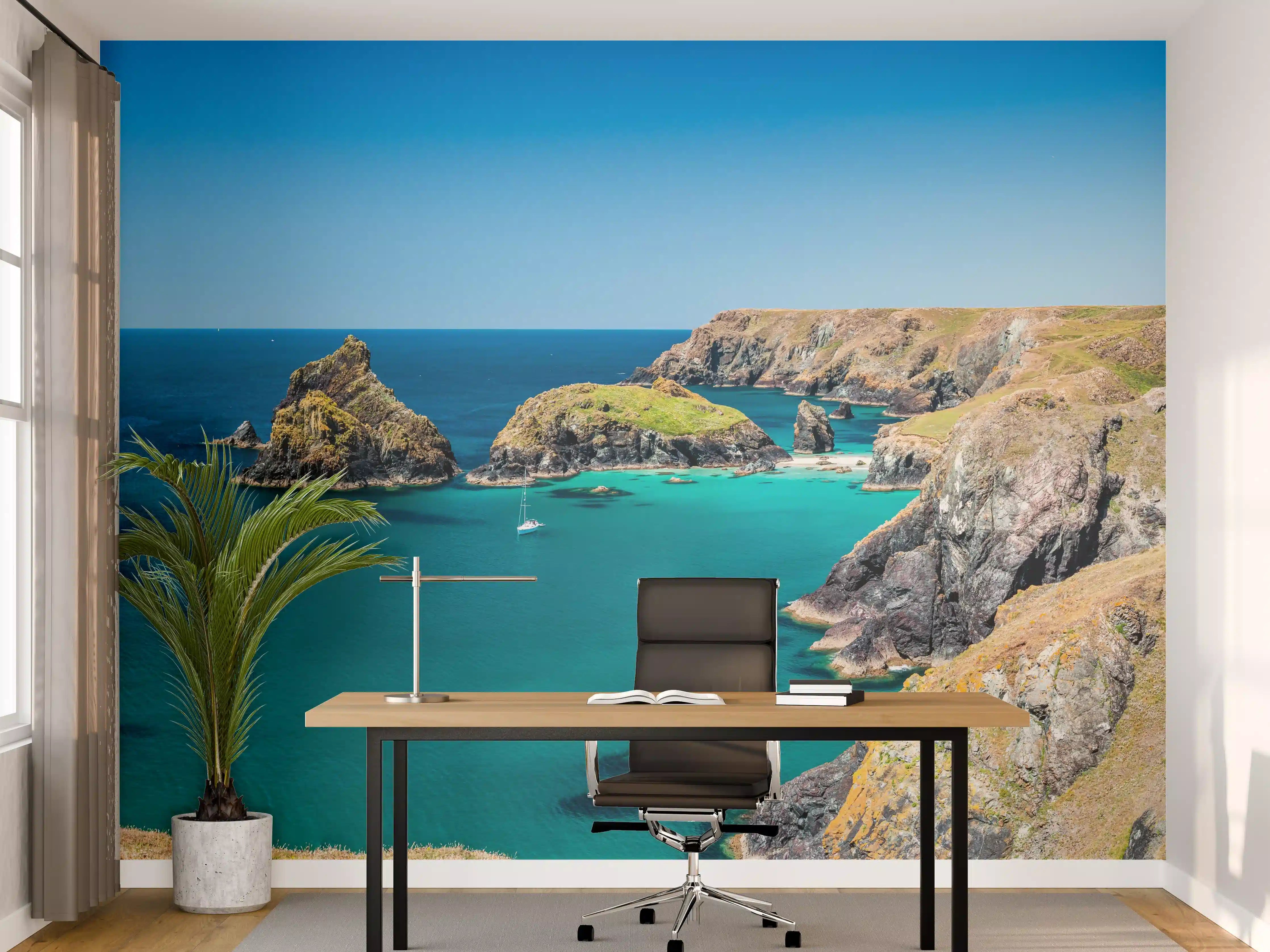 Büro Wandgestaltung - Idyllische Küstenlandschaft mit Türkisblauem Wasser