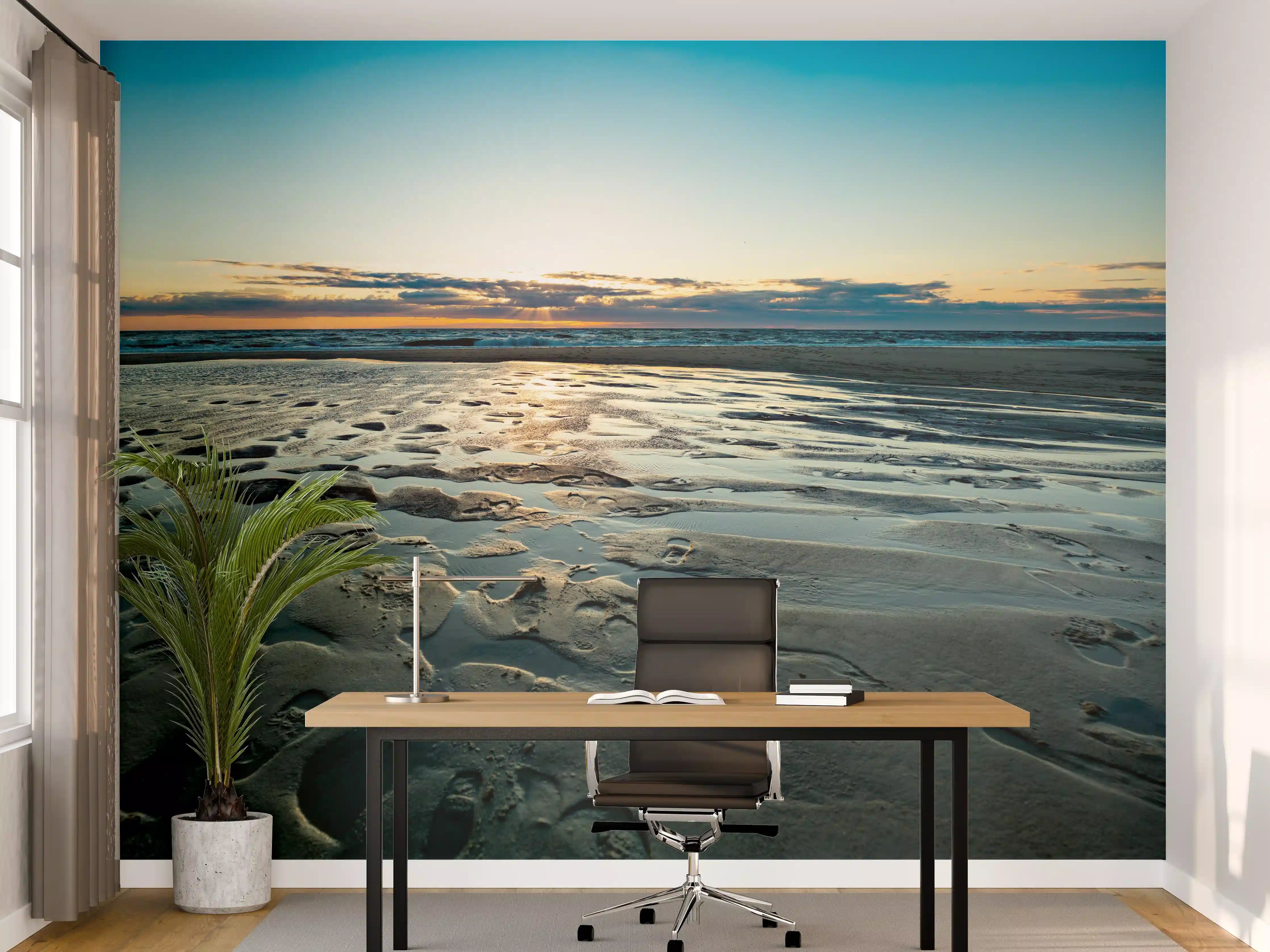 Büro Wandgestaltung - Idyllische Strandlandschaft bei Sonnenuntergang