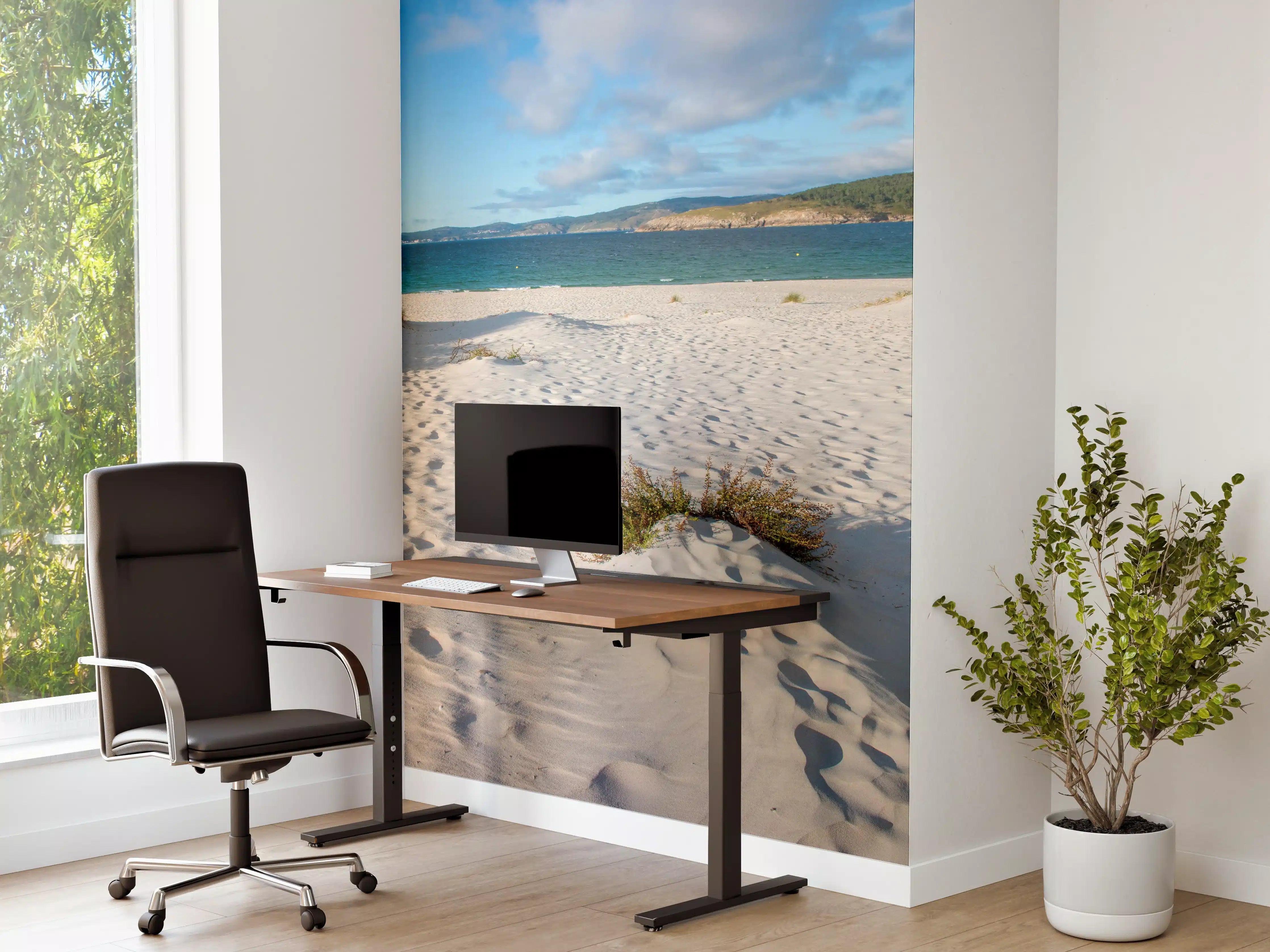 Büro Wandgestaltung - Idyllische Strandlandschaft im sanften Weiß-Blau