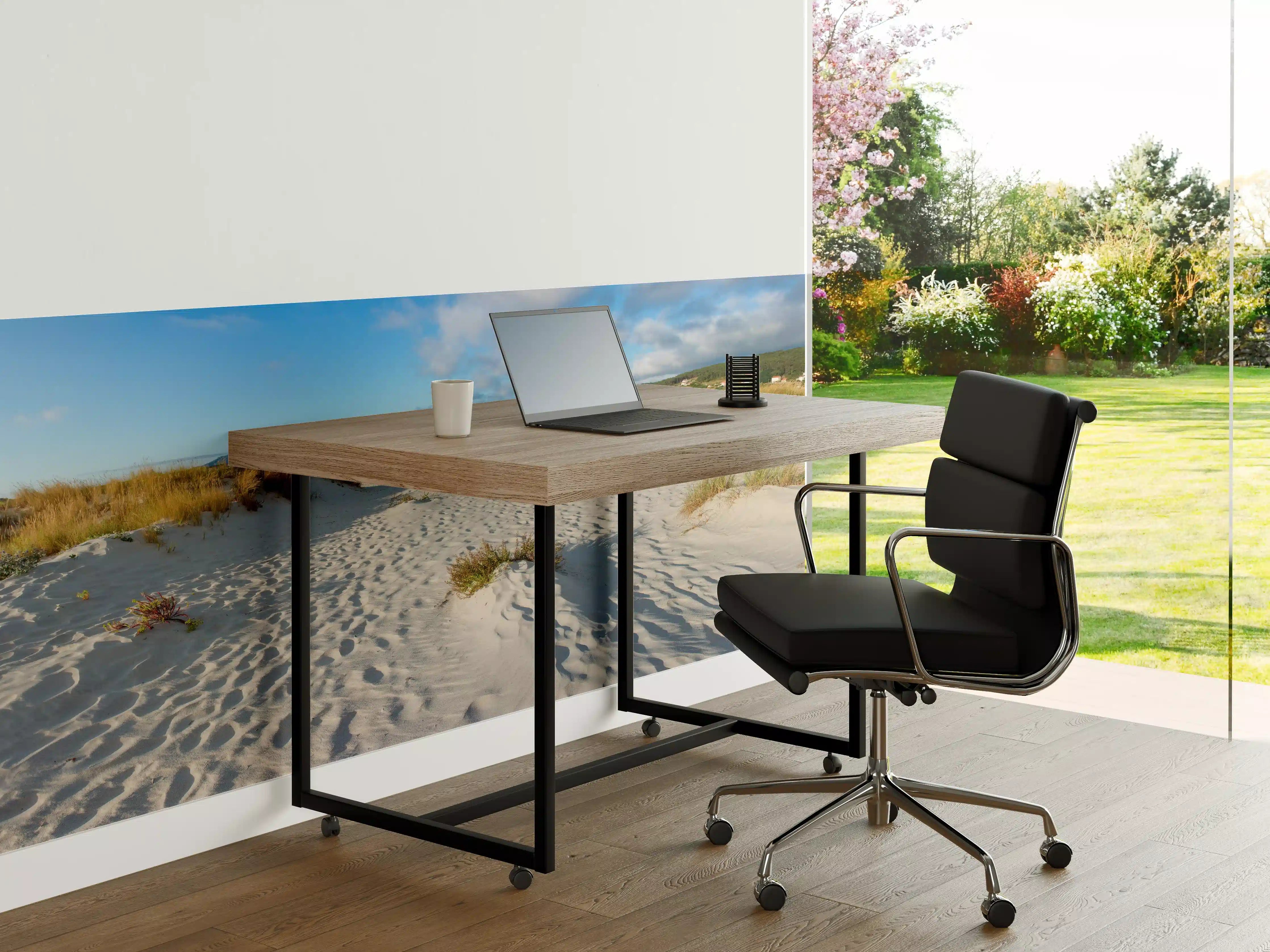 Büro Wandgestaltung - Idyllische Strandlandschaft im sanften Weiß-Blau