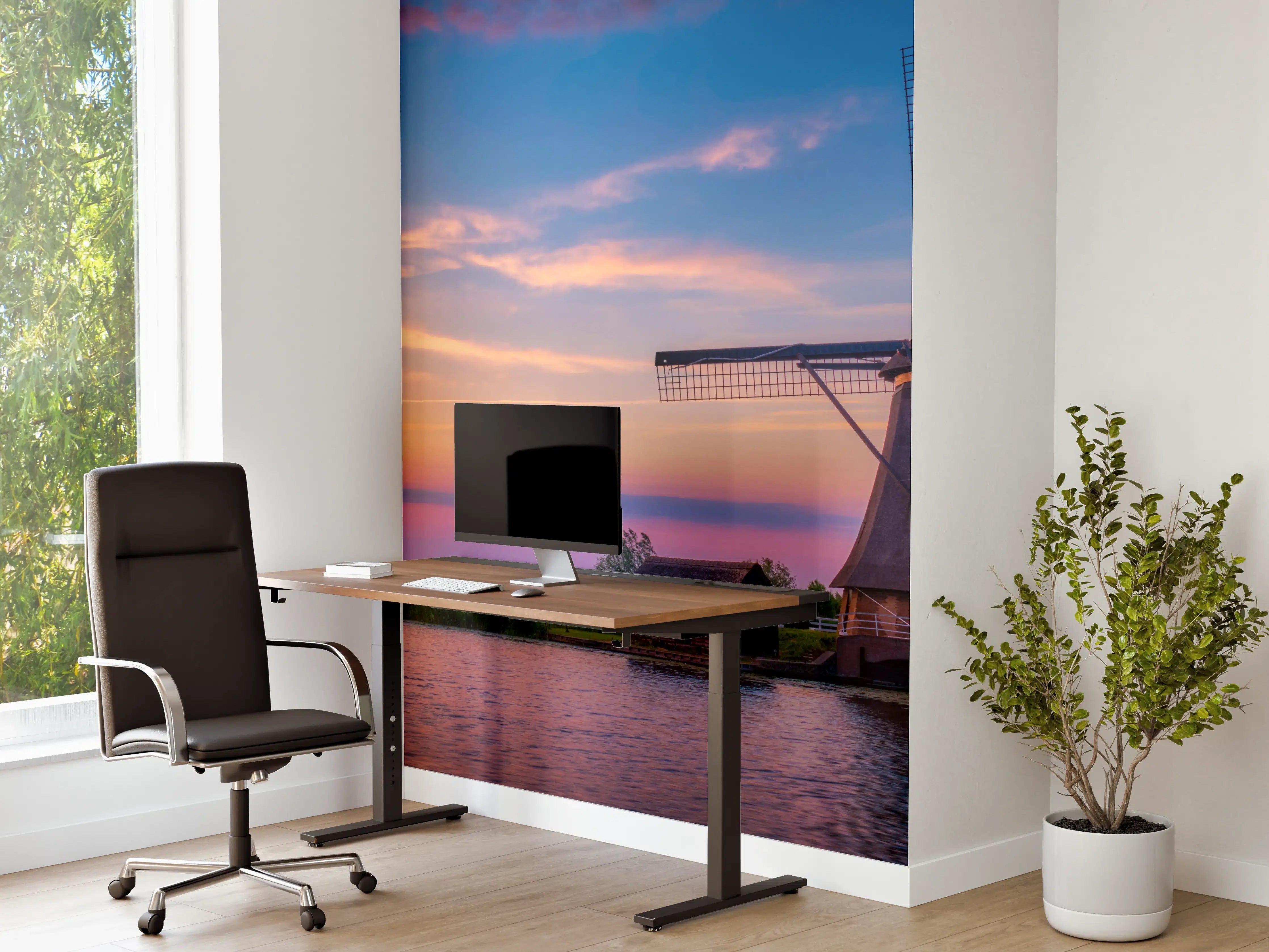 Büro Wandgestaltung - Idyllische Windmühlen in Kinderdijk