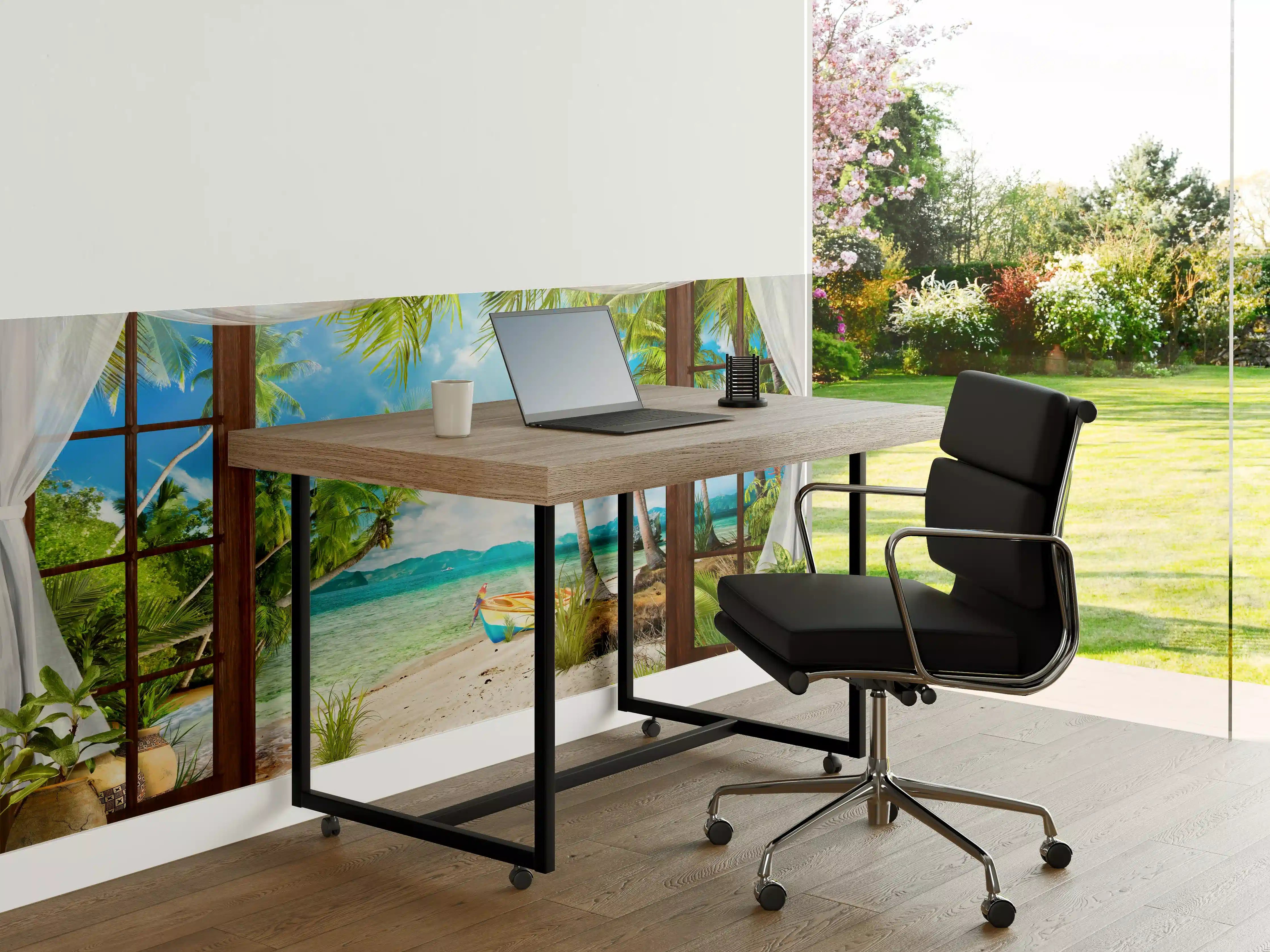 Büro Wandgestaltung - Idyllischer Strand mit Palmen und Boot
