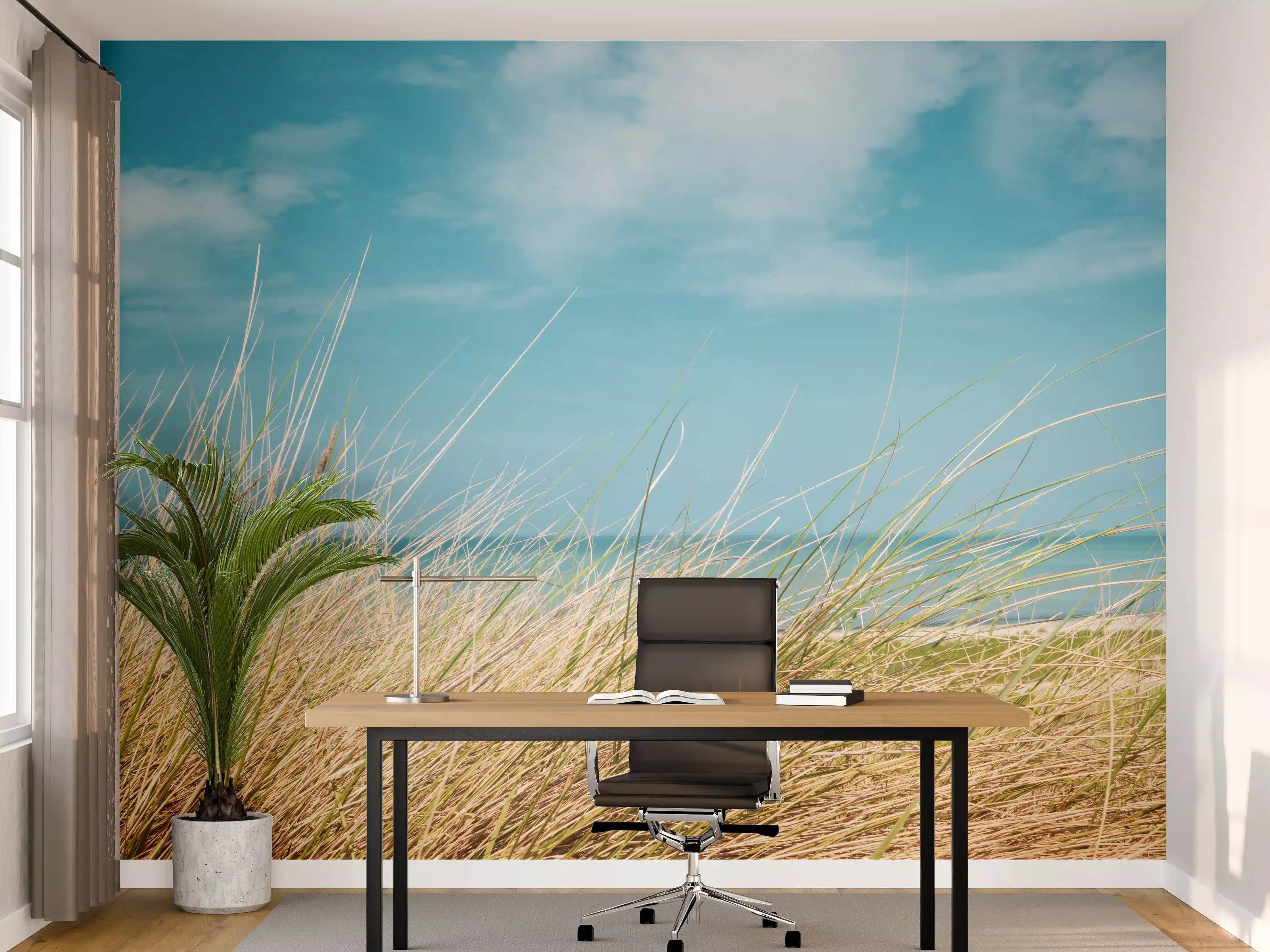 Büro Wandgestaltung - Idyllischer Strand mit blühendem Gras