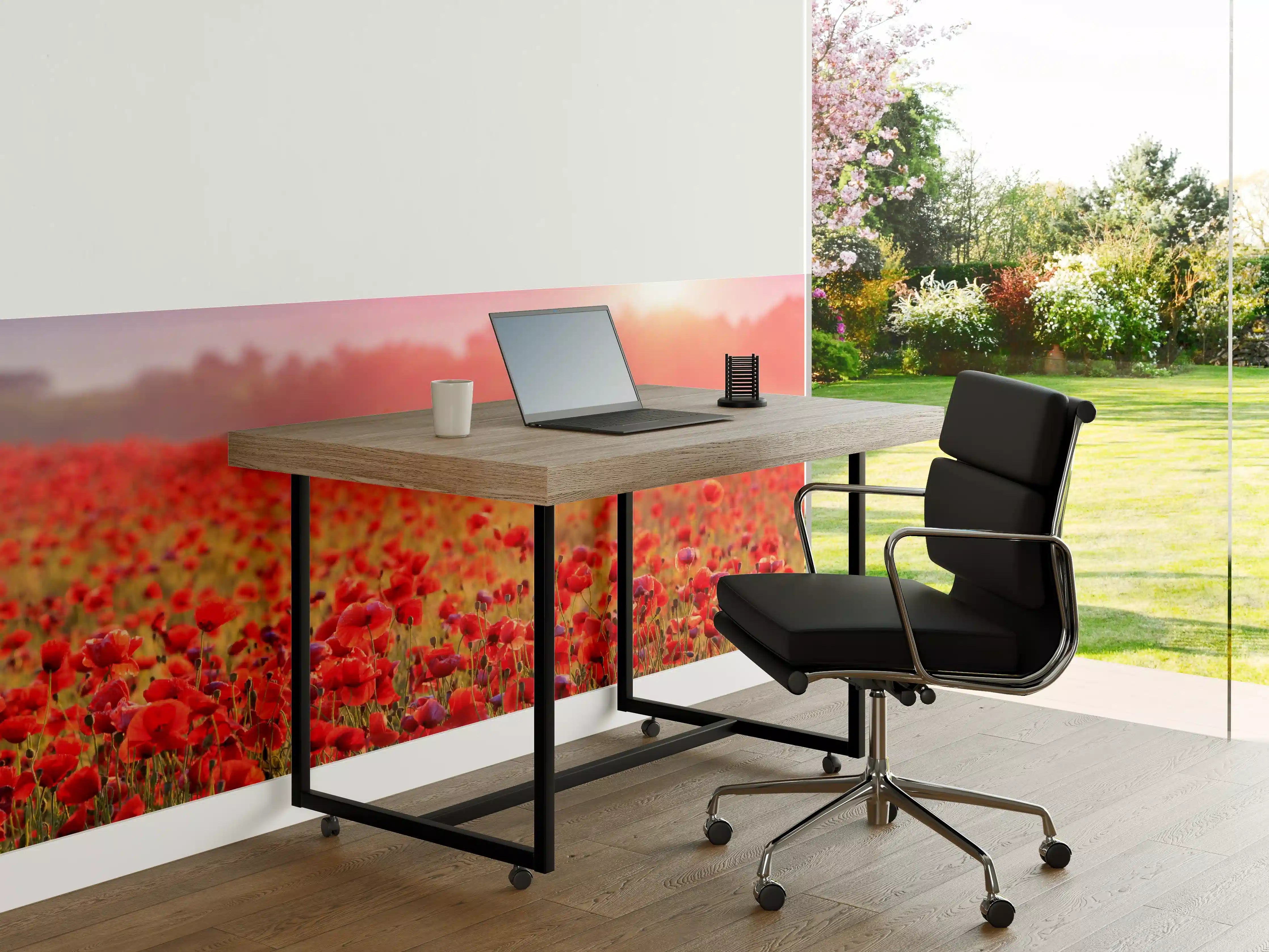 Büro Wandgestaltung - Idyllisches Mohnfeld bei Sonnenuntergang