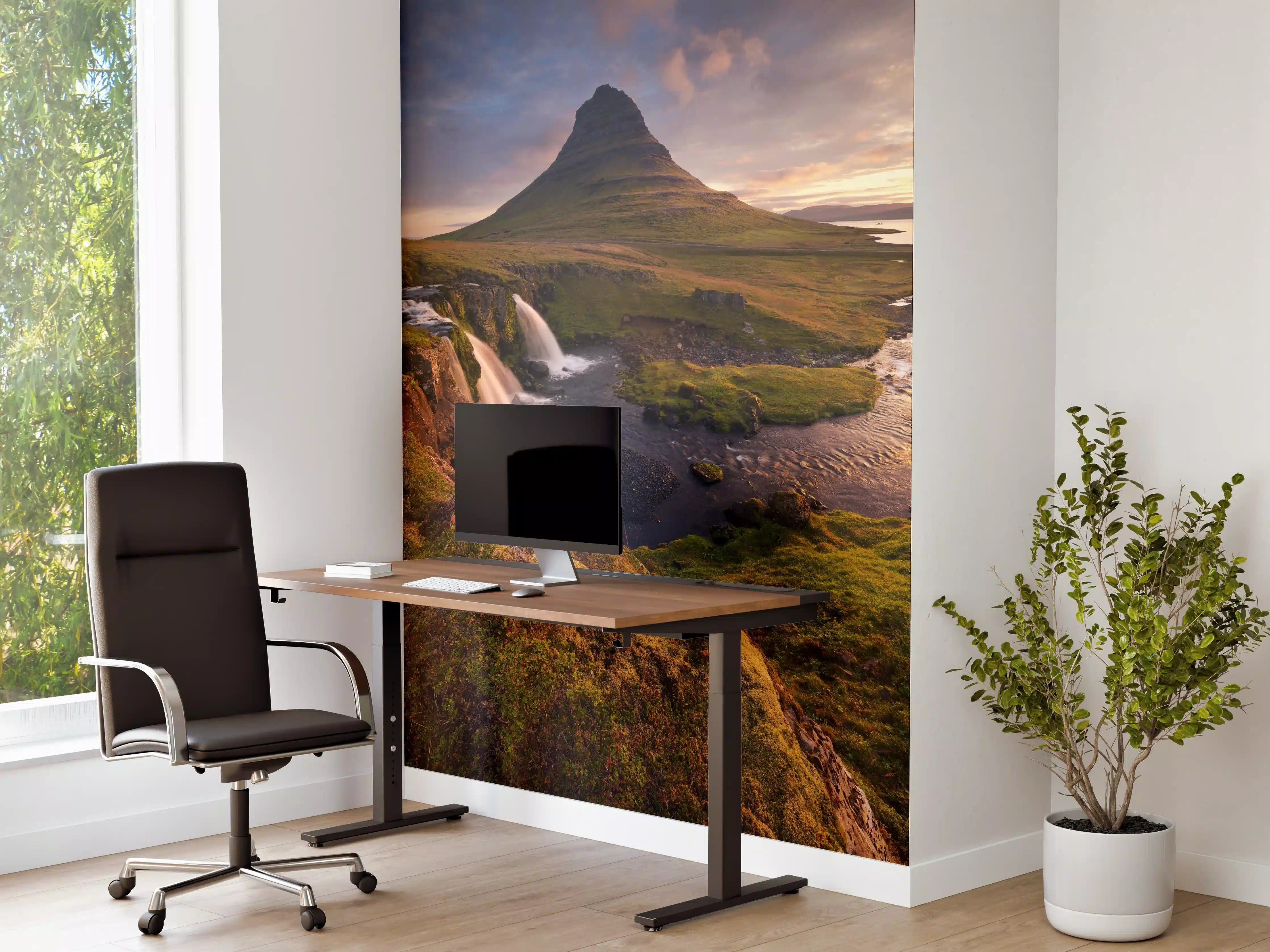 Büro Wandgestaltung - Island Wasserfall Morgenrot