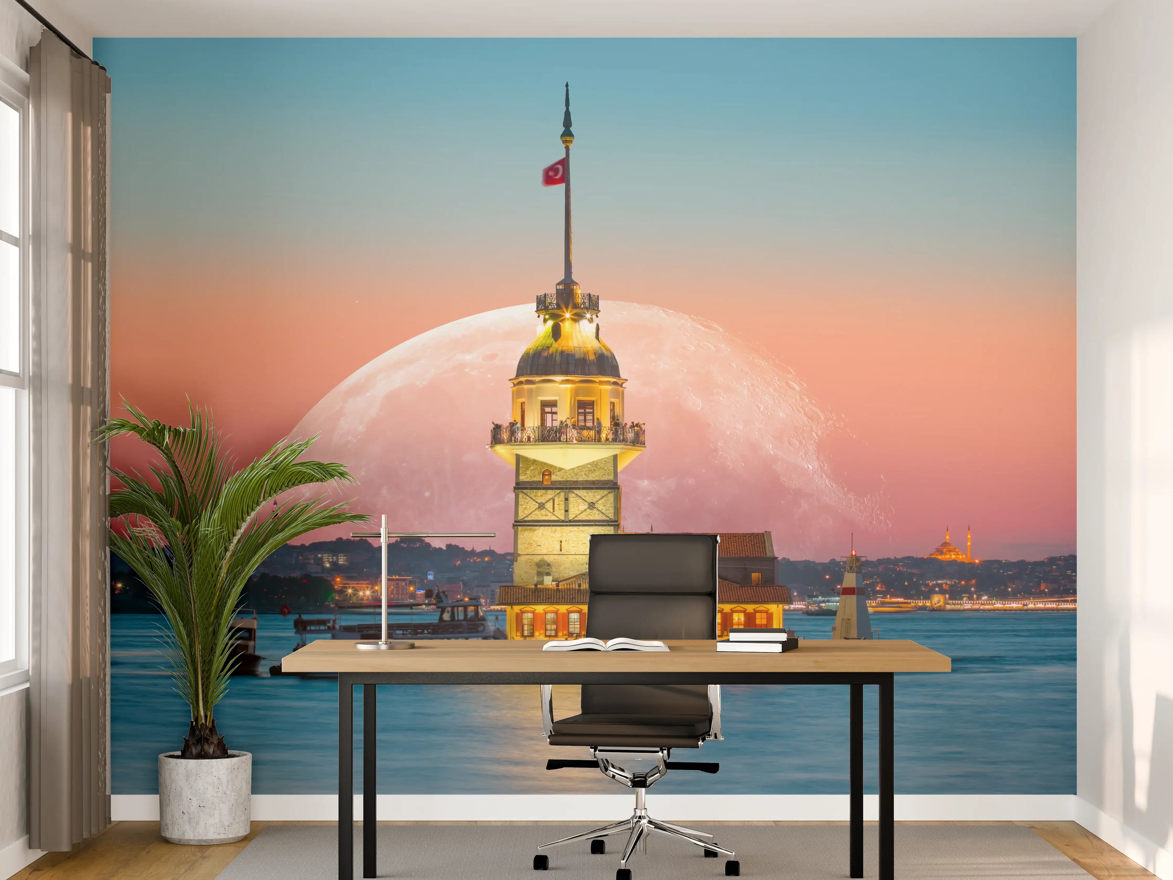 Büro Wandgestaltung - Istanbuler Jungfernturm mit Supermond