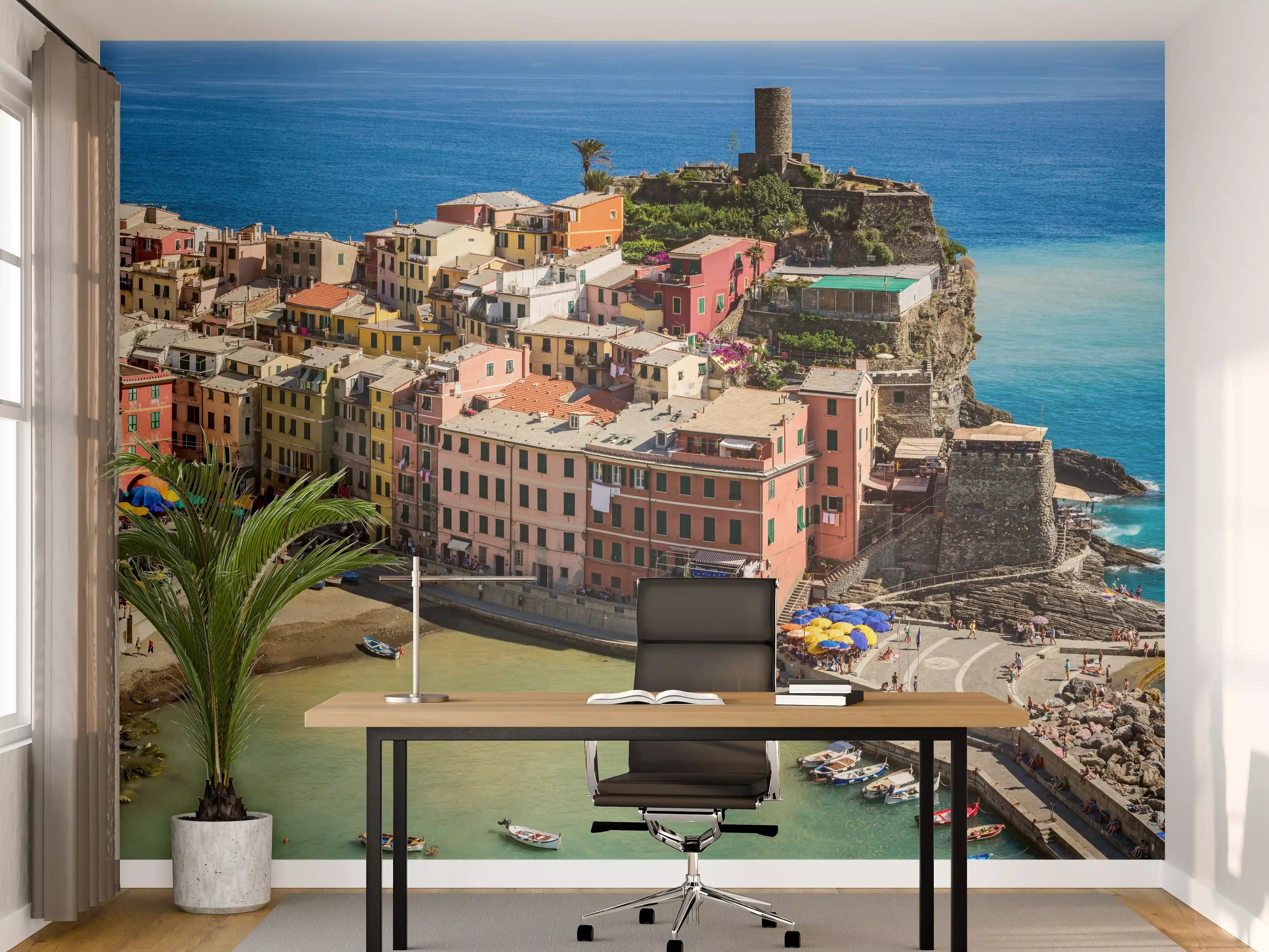 Büro Wandgestaltung - Italienische Küstenstadt in Türkis