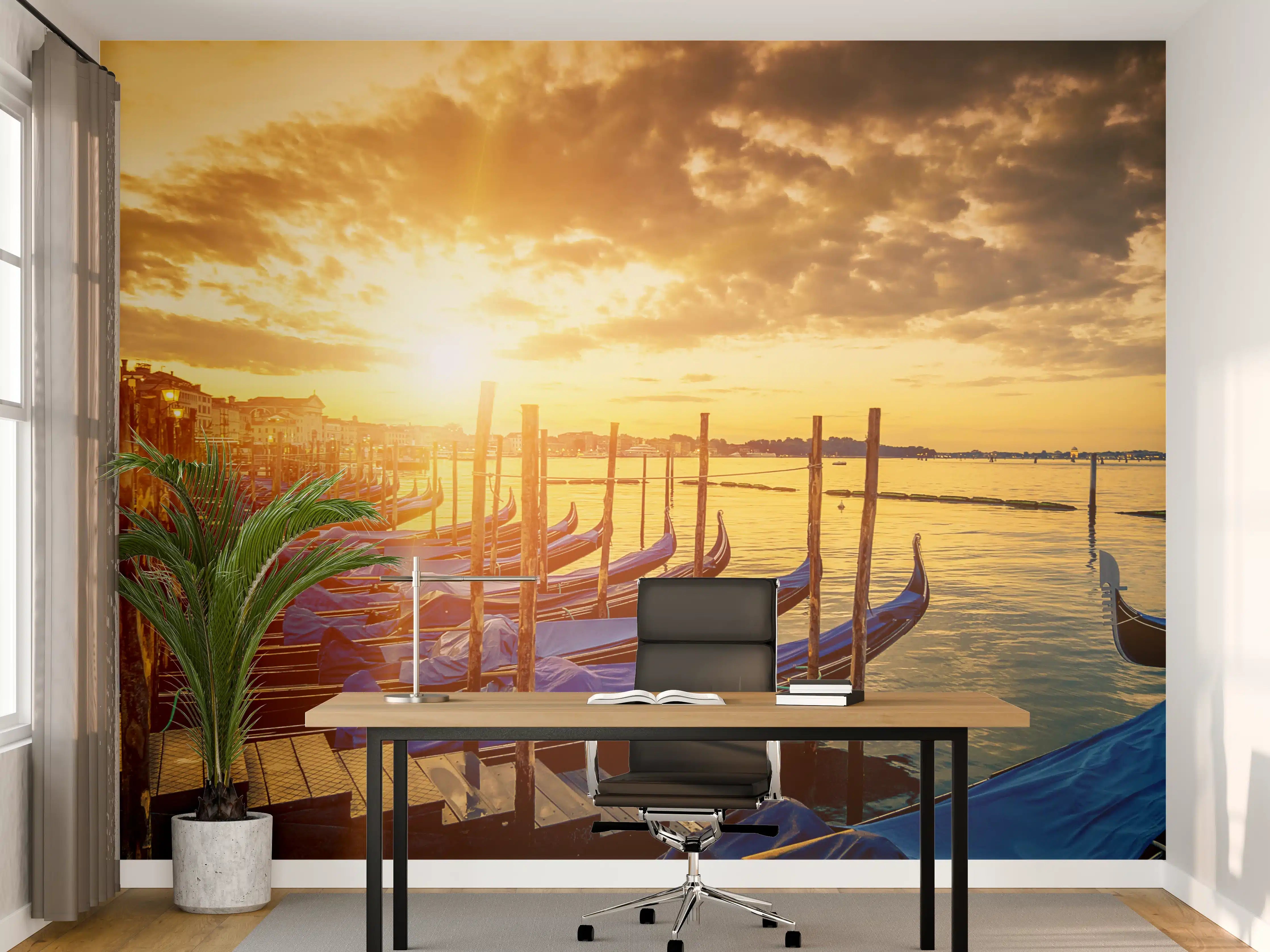 Büro Wandgestaltung - Italienischer Sonnenuntergang über Gondeln