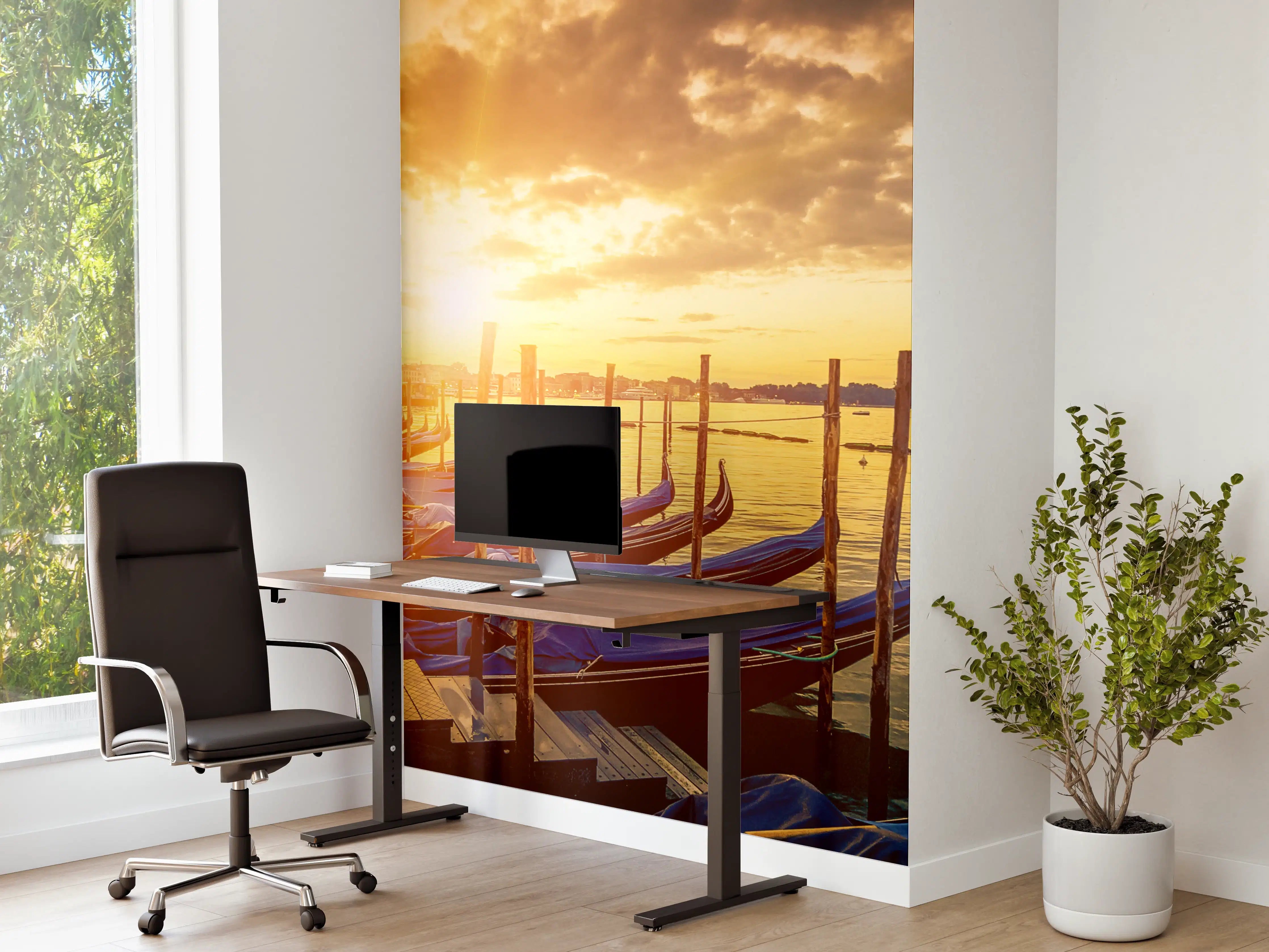 Büro Wandgestaltung - Italienischer Sonnenuntergang über Gondeln