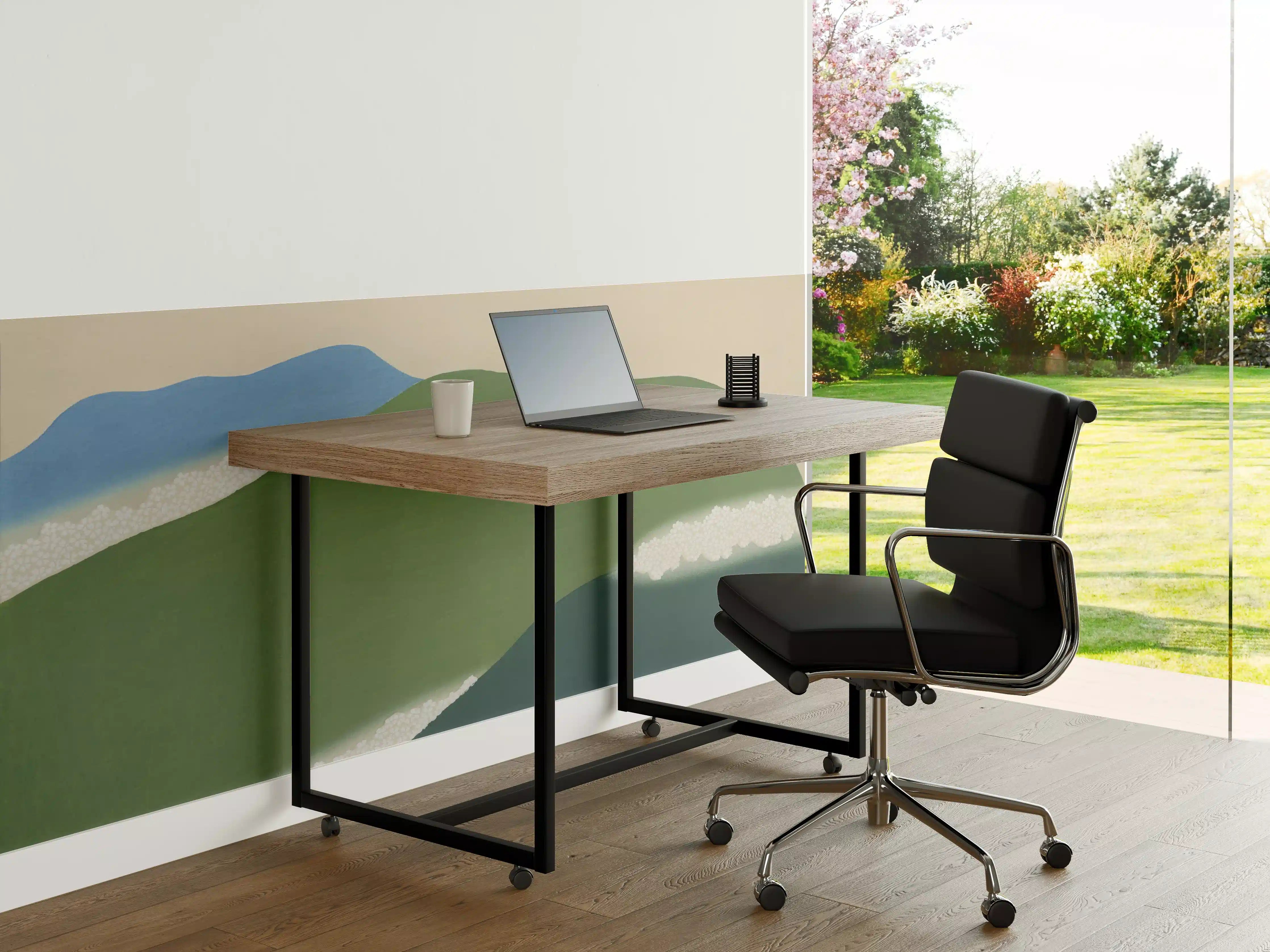 Büro Wandgestaltung - Japanische Berglandschaft Grün-Blau