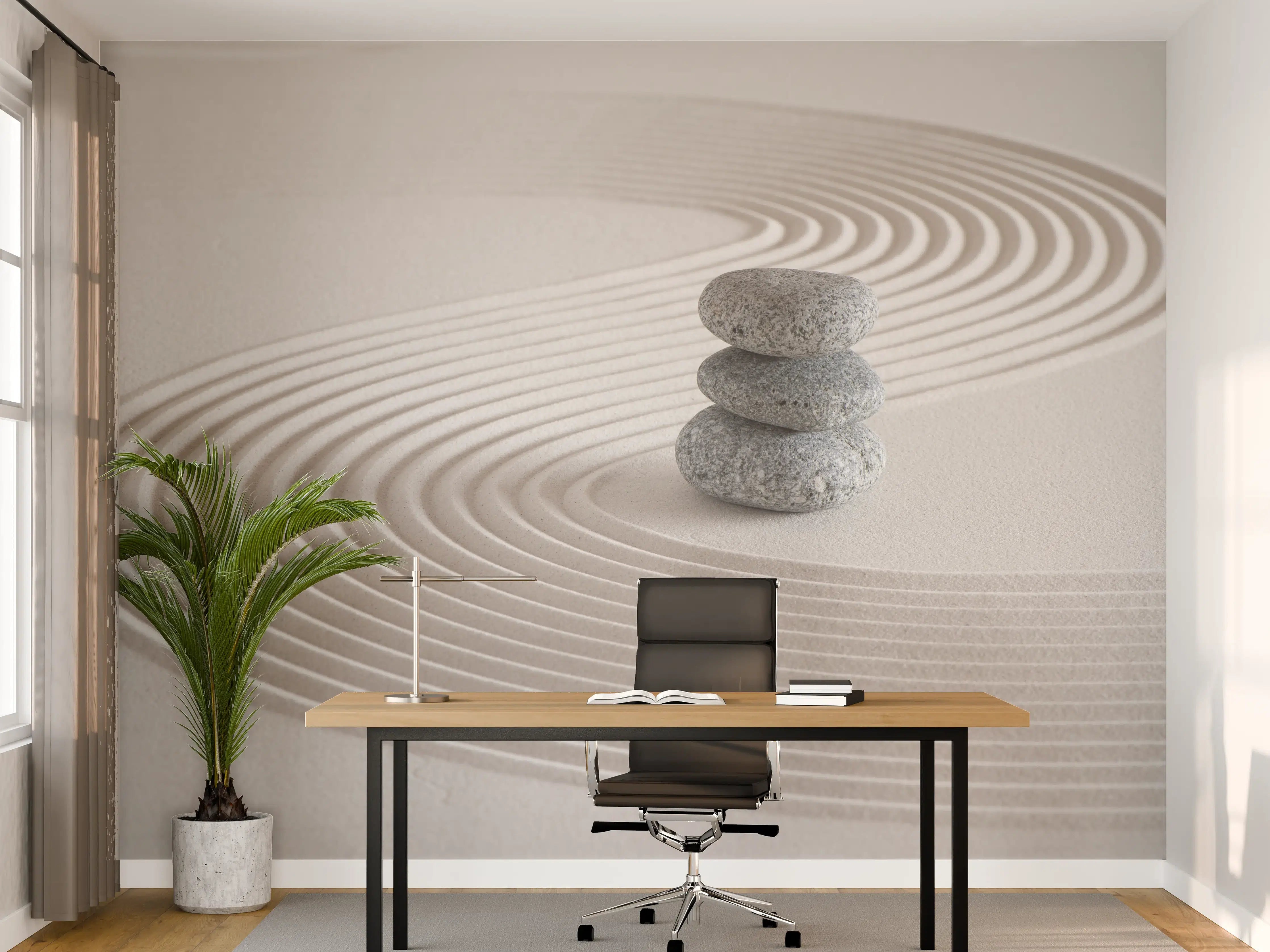 Büro Wandgestaltung - Japanischer Zen-Garten auf Sand
