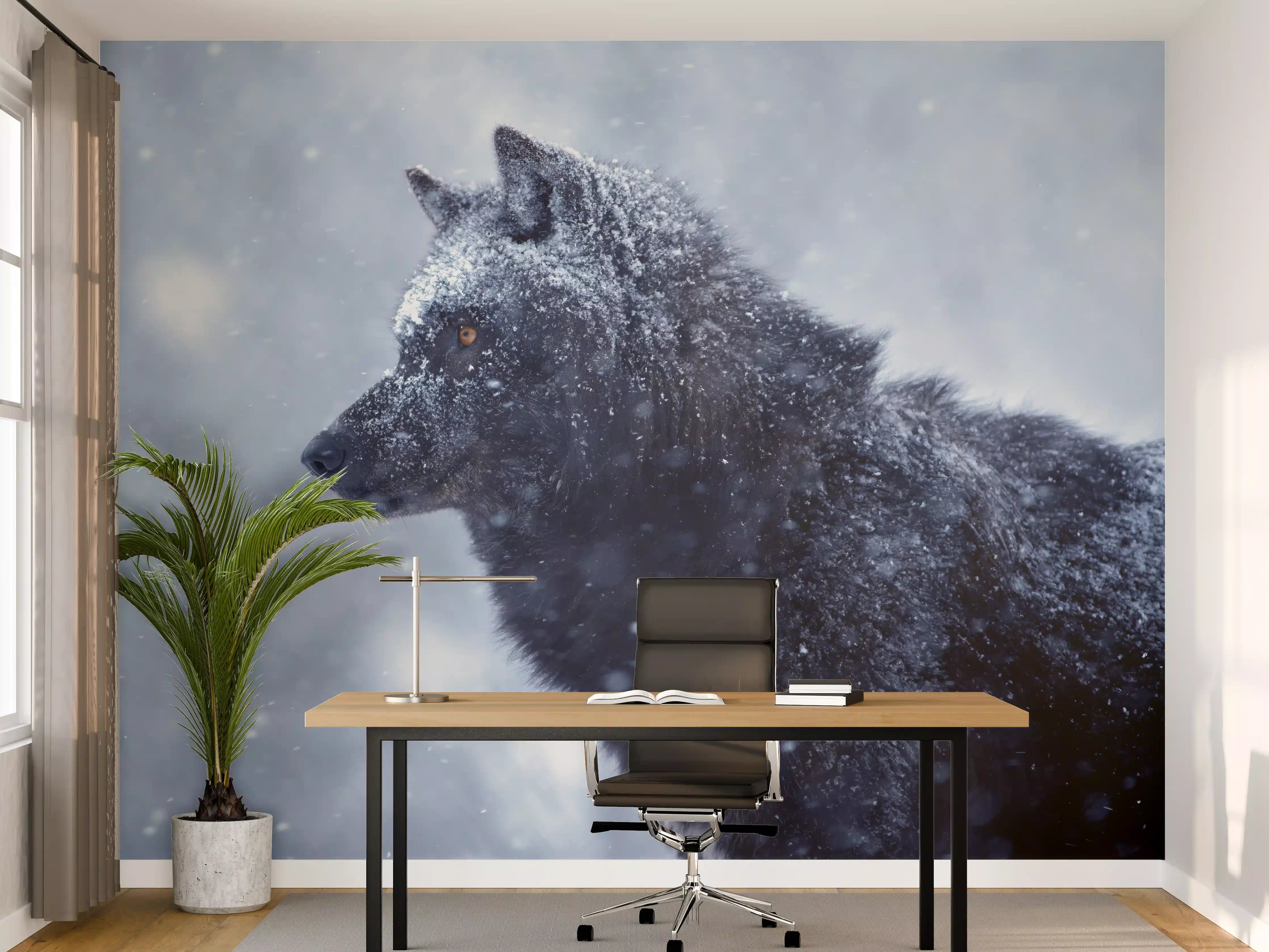 Büro Wandgestaltung - Kanadischer Wolf im Schneefall