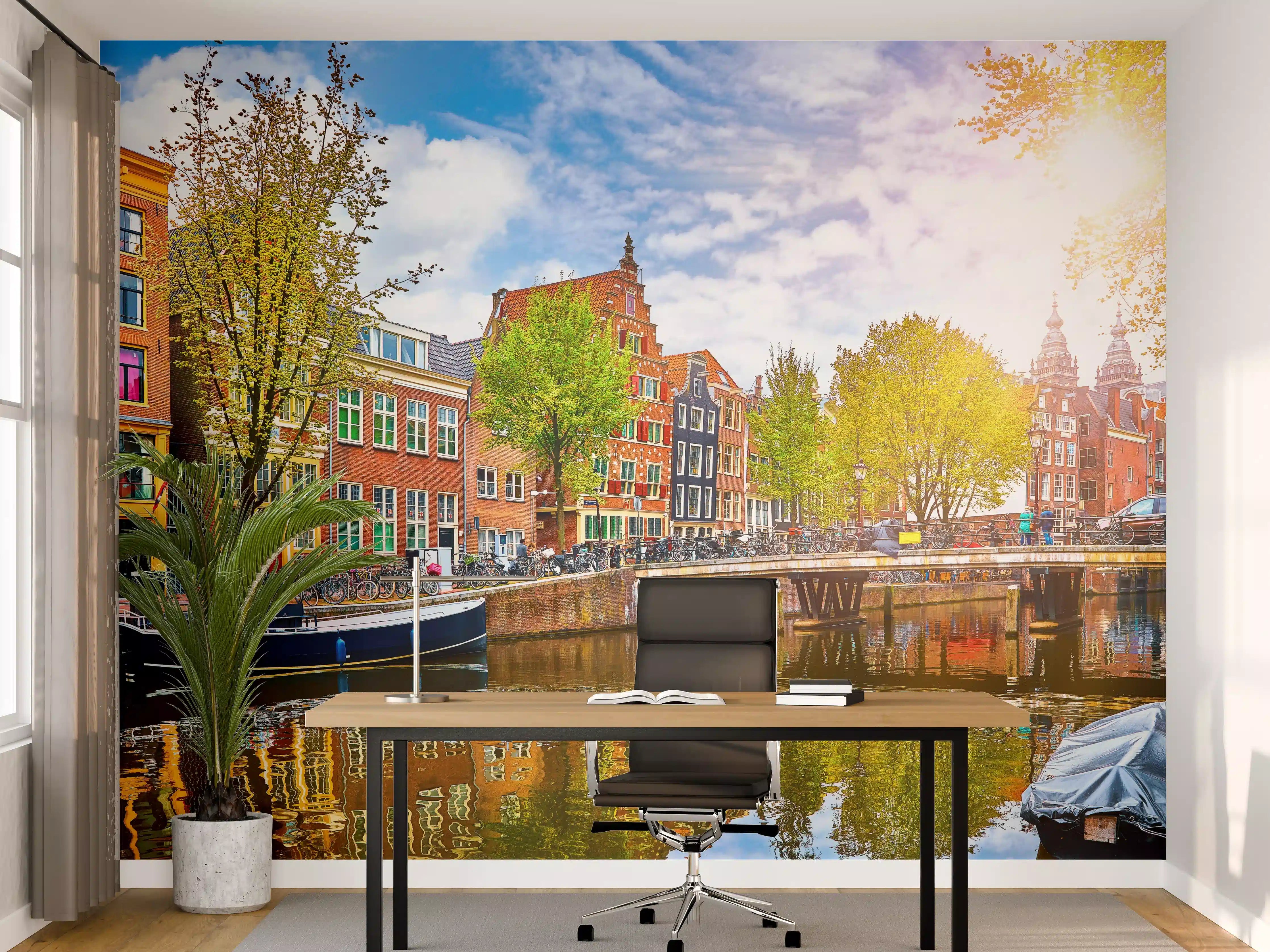 Büro Wandgestaltung - Kanal in Amsterdam bei Tag