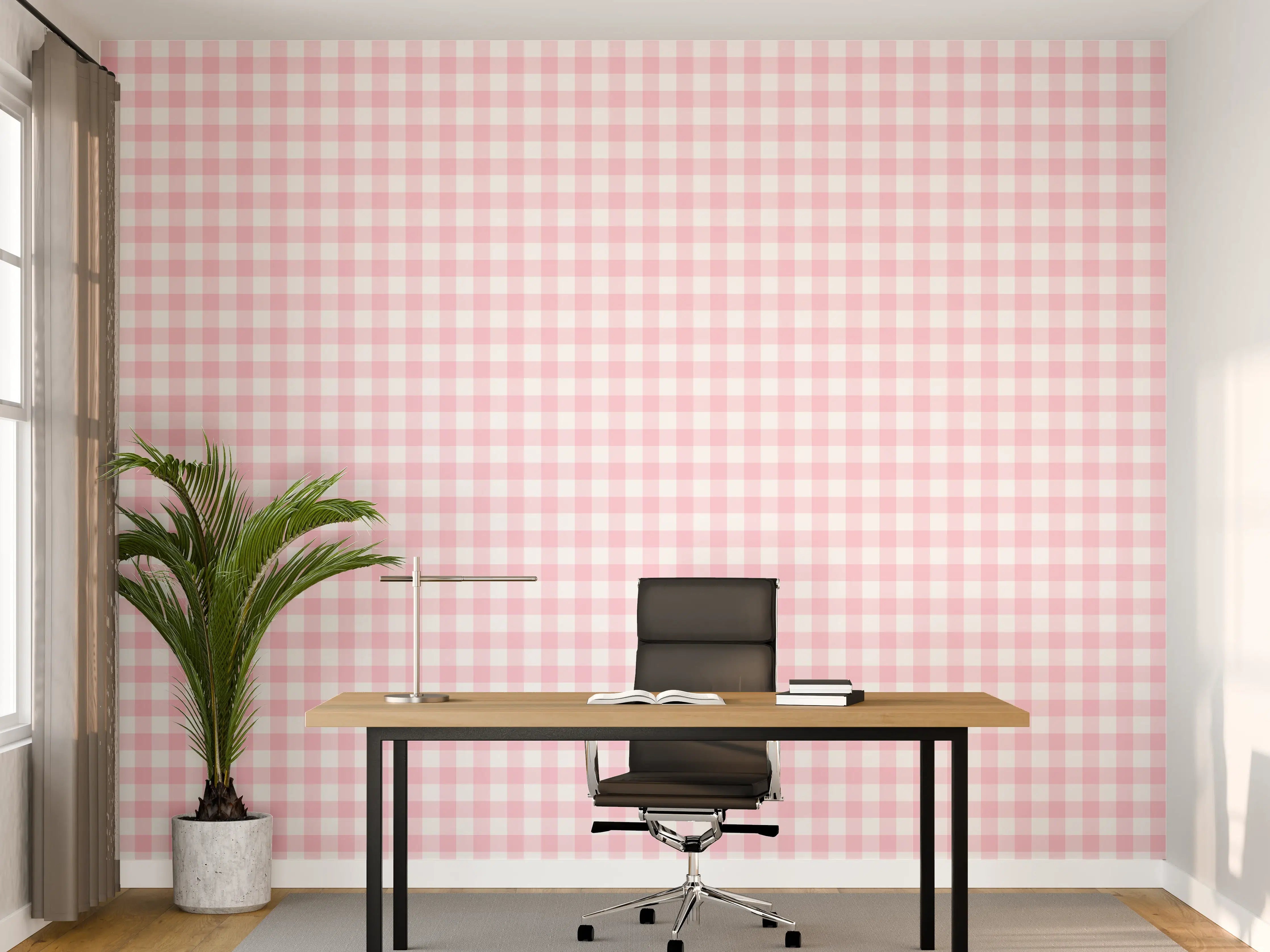 Büro Wandgestaltung - Kariertes Vichy Pastellrosa Muster mit weißem Hintergrund