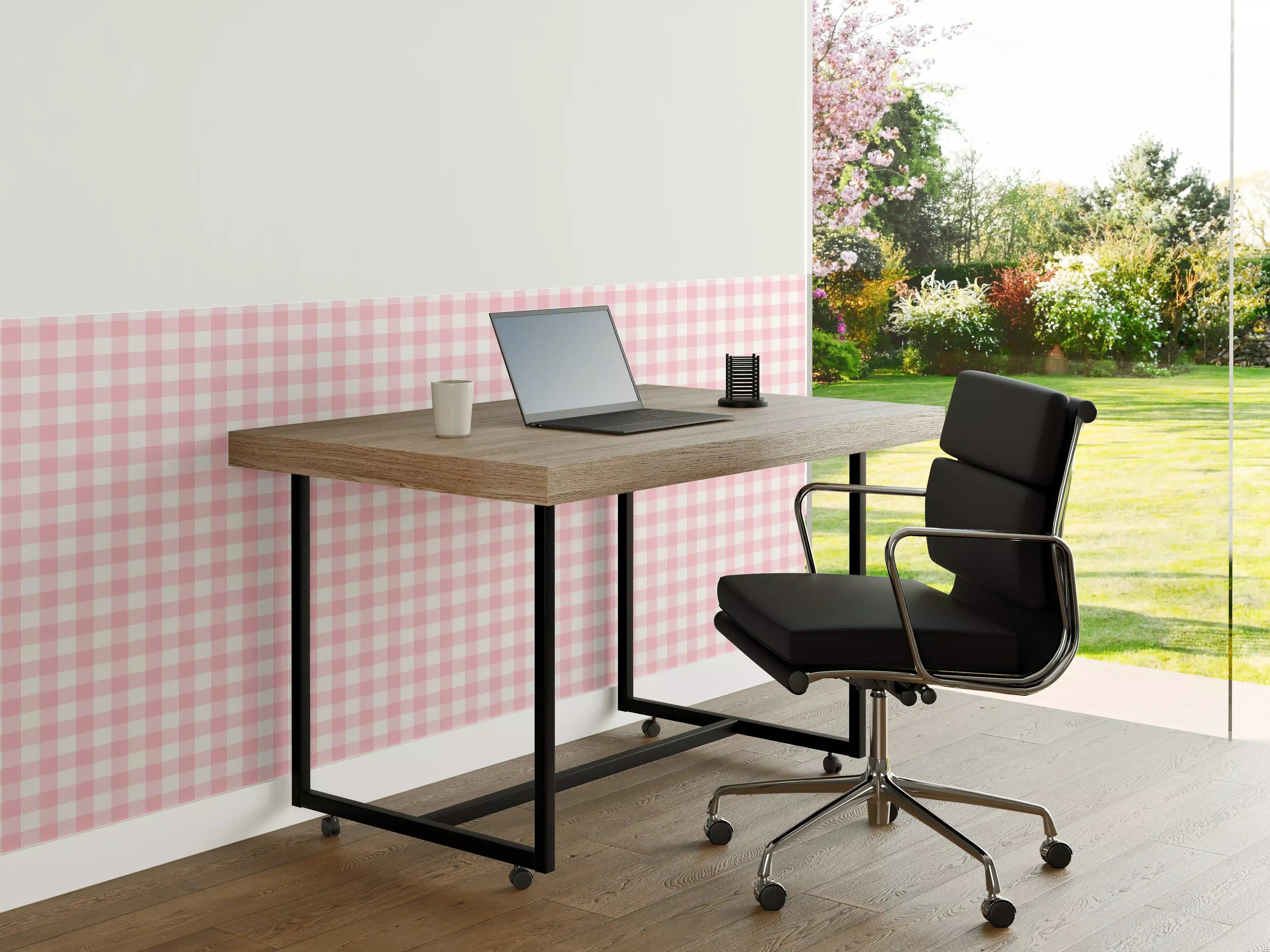 Büro Wandgestaltung - Kariertes Vichy Pastellrosa Muster mit weißem Hintergrund