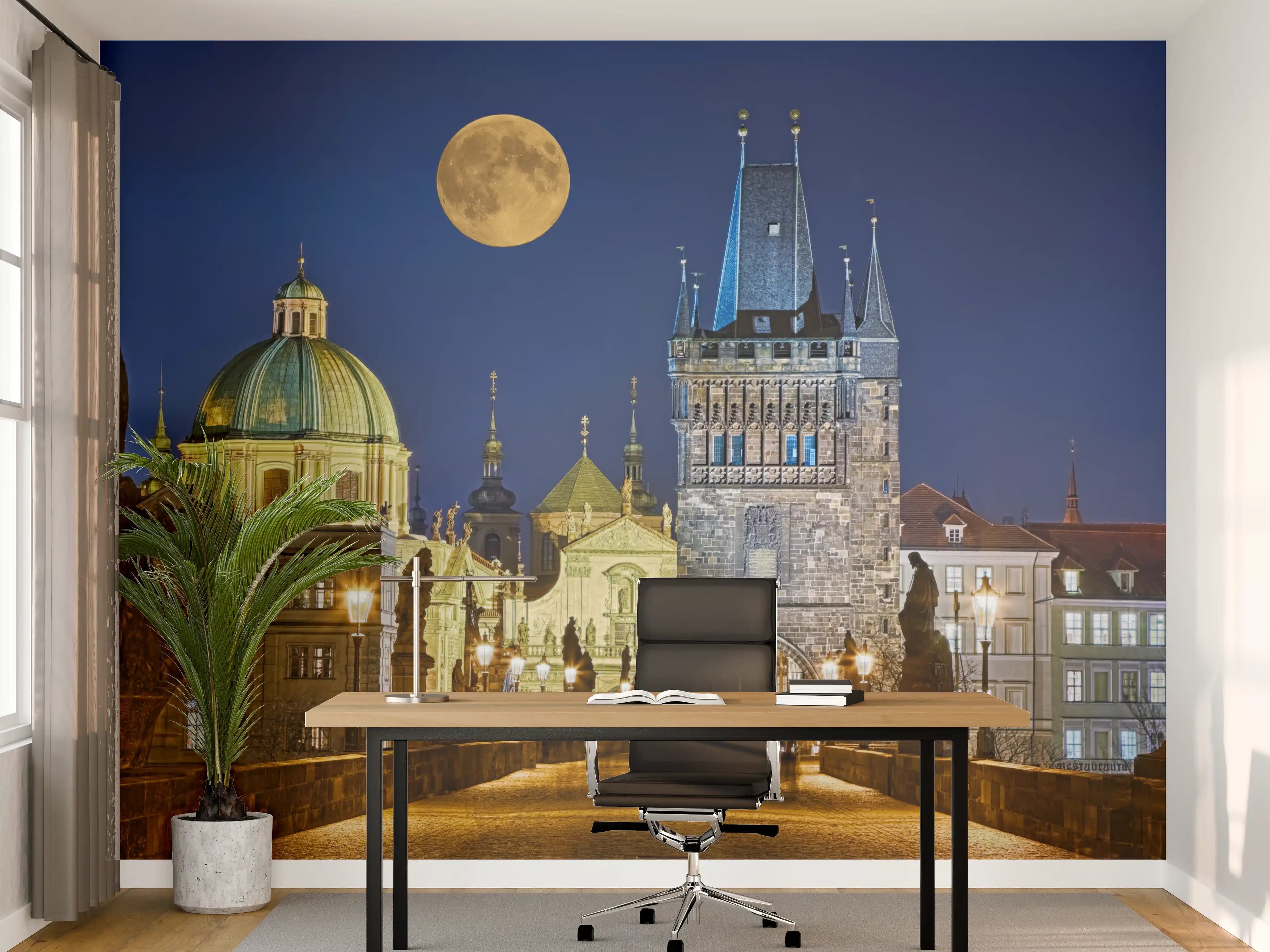 Büro Wandgestaltung - Karlsbrücke Prag beleuchtet