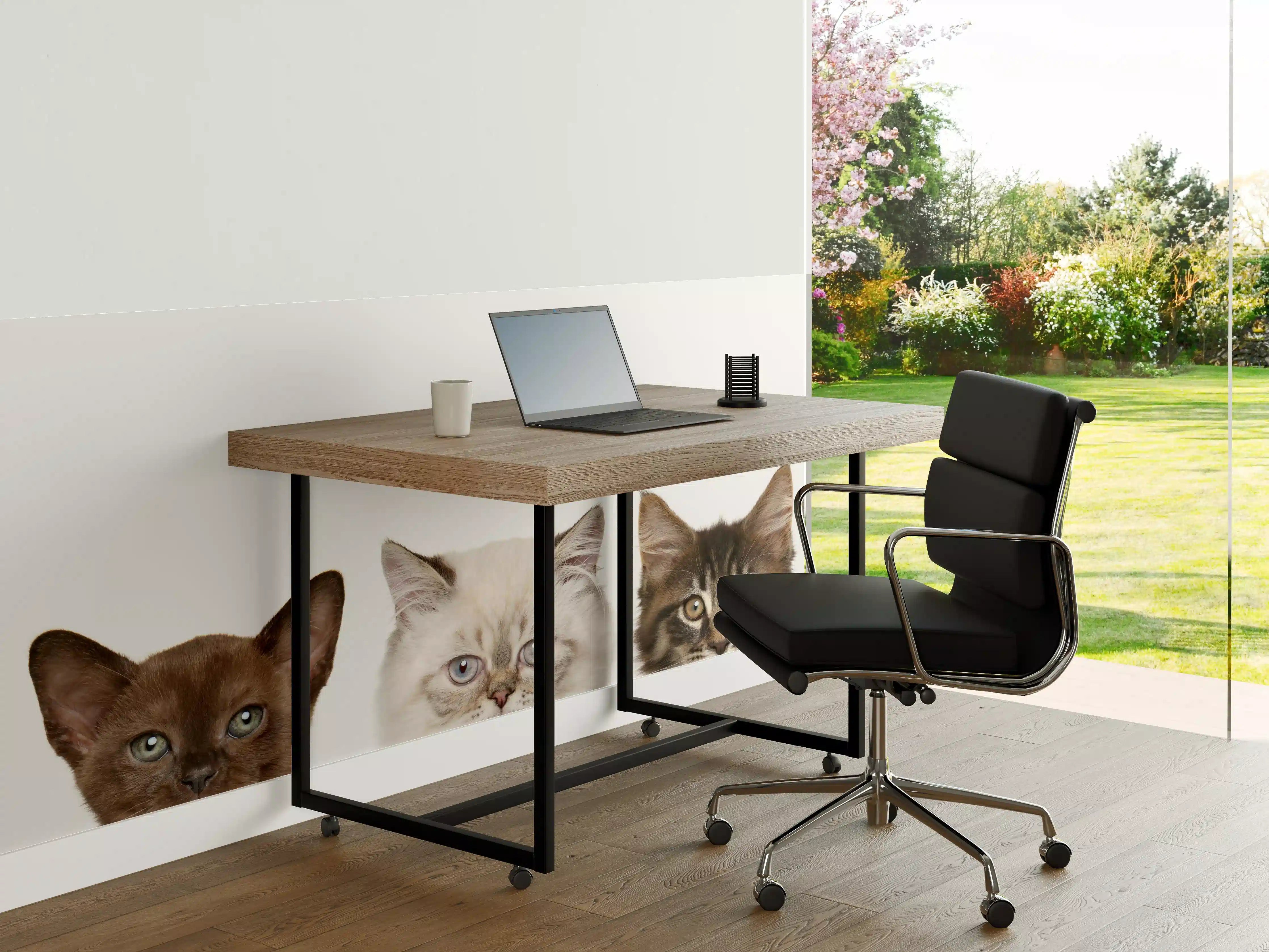 Büro Wandgestaltung - Katzen-Kopf-Reihe in Weiß-Grau