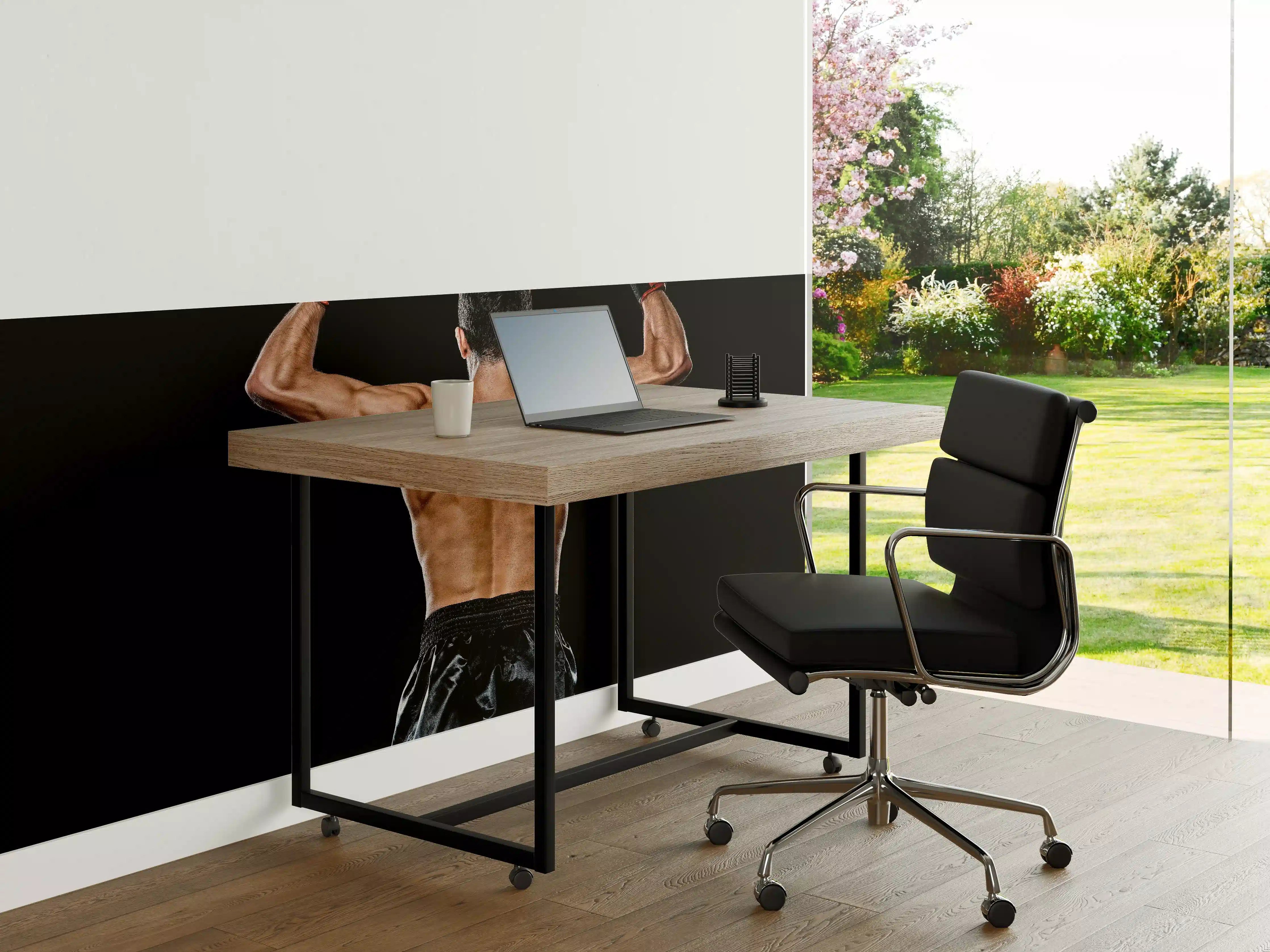 Büro Wandgestaltung - Kaukasischer Boxer auf schwarzem Hintergrund