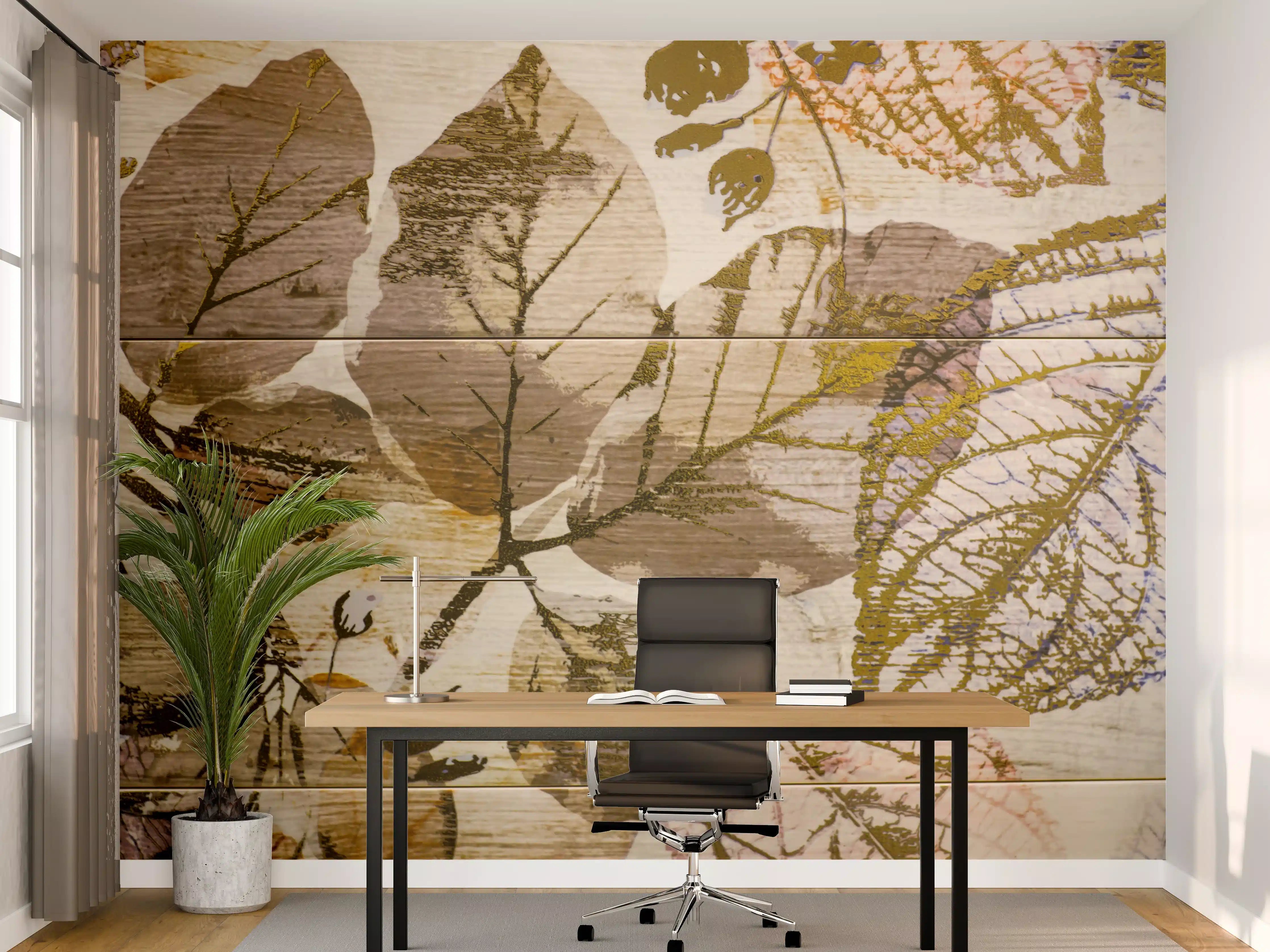 Büro Wandgestaltung - Keramikfliesen Blattmuster Beige