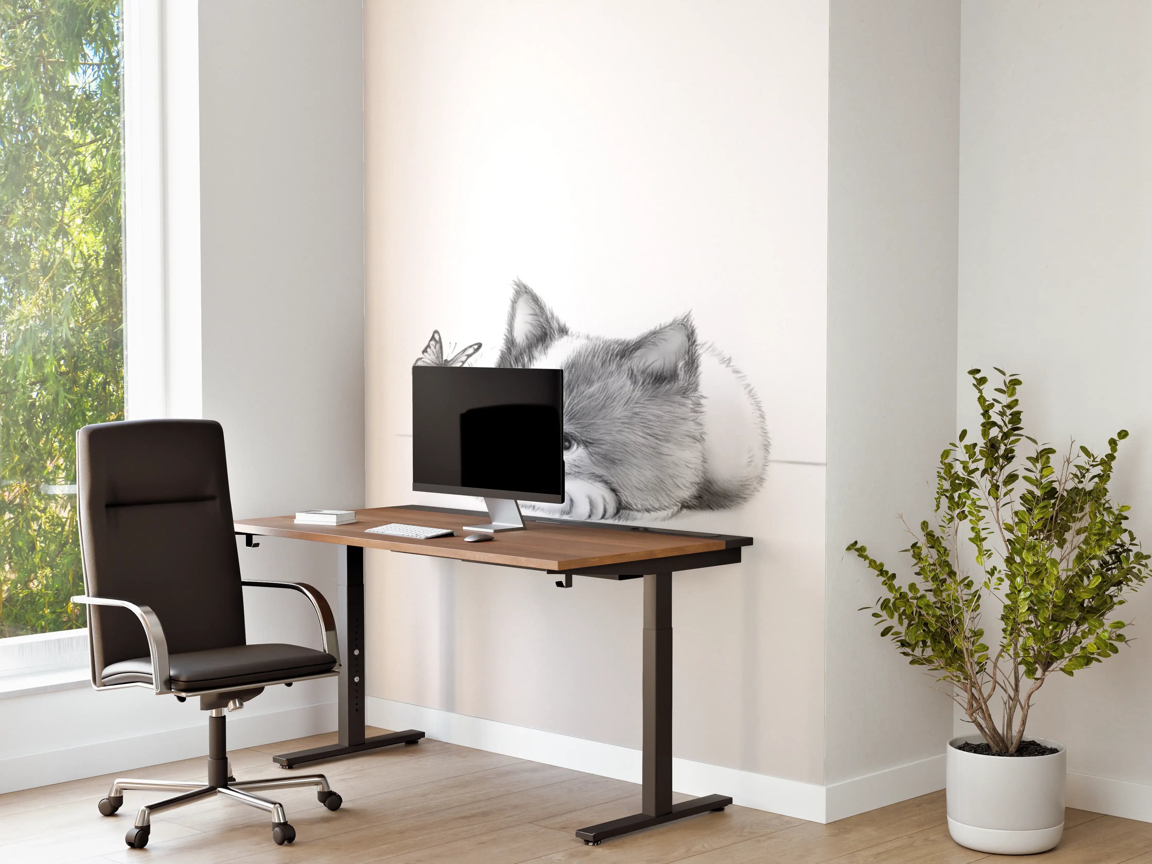 Büro Wandgestaltung - Kindermotiv einer Katze - Schwarz-weiß