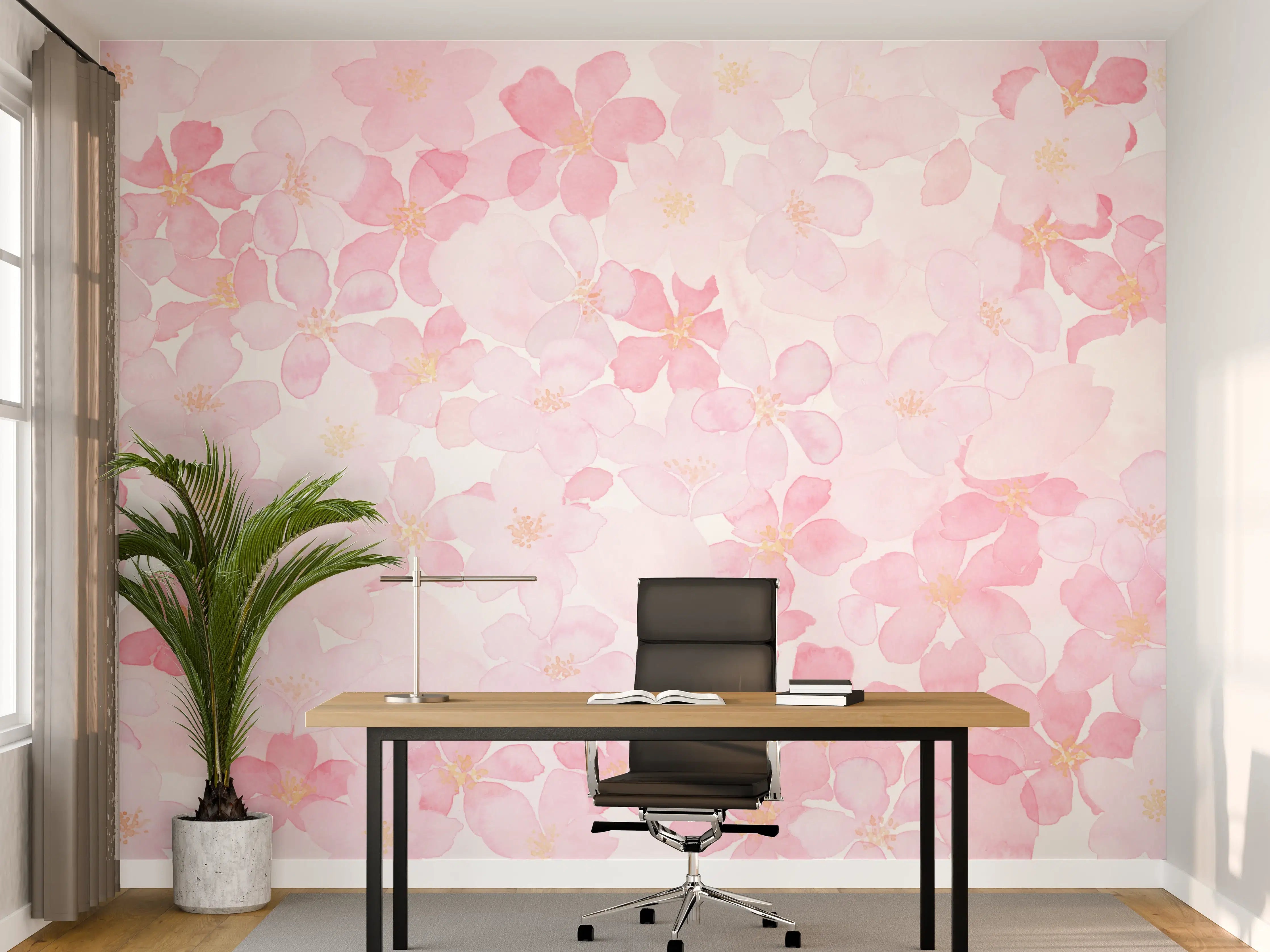 Büro Wandgestaltung - Kirschblüten auf weißem Hintergrund