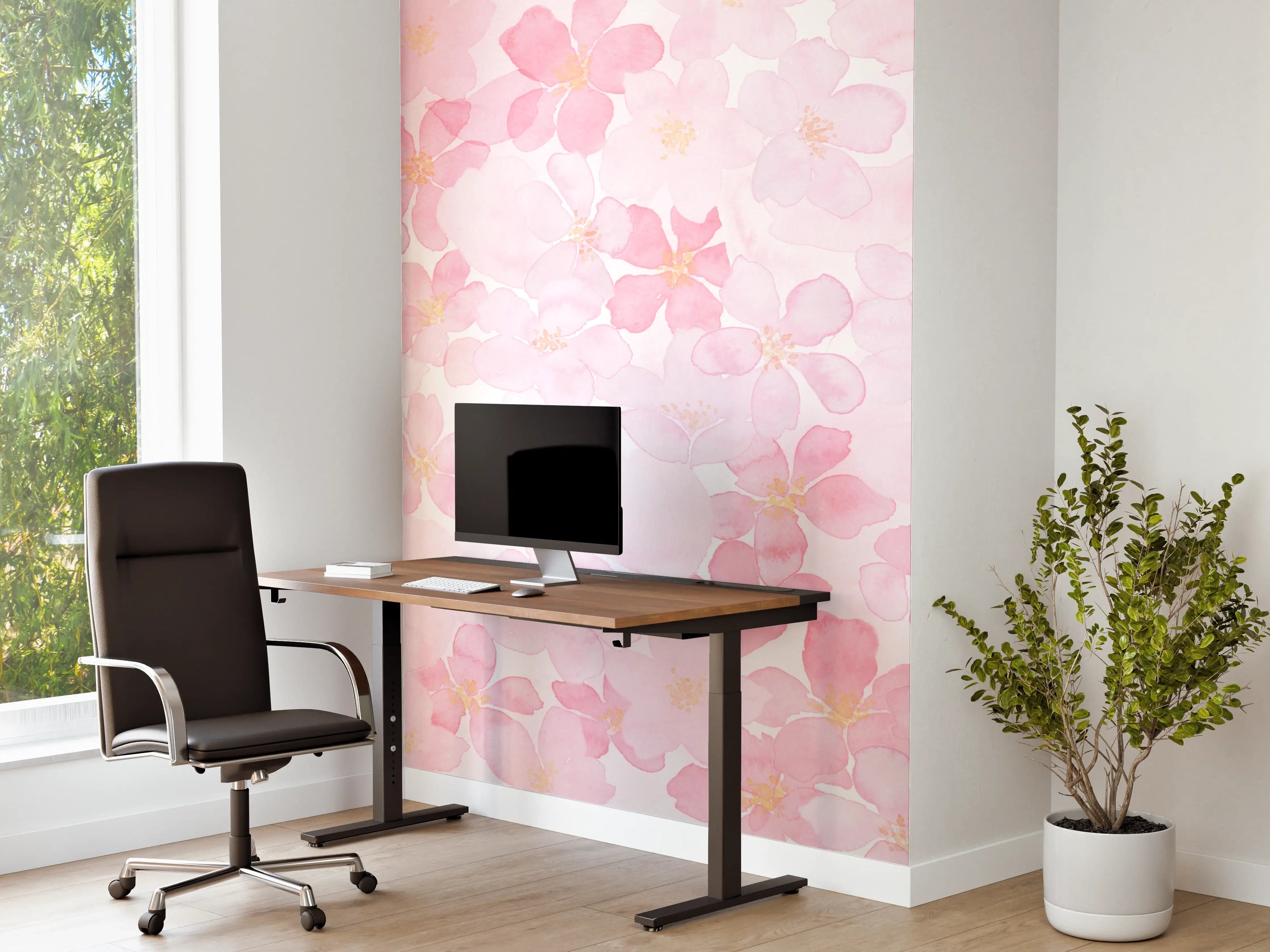 Büro Wandgestaltung - Kirschblüten auf weißem Hintergrund