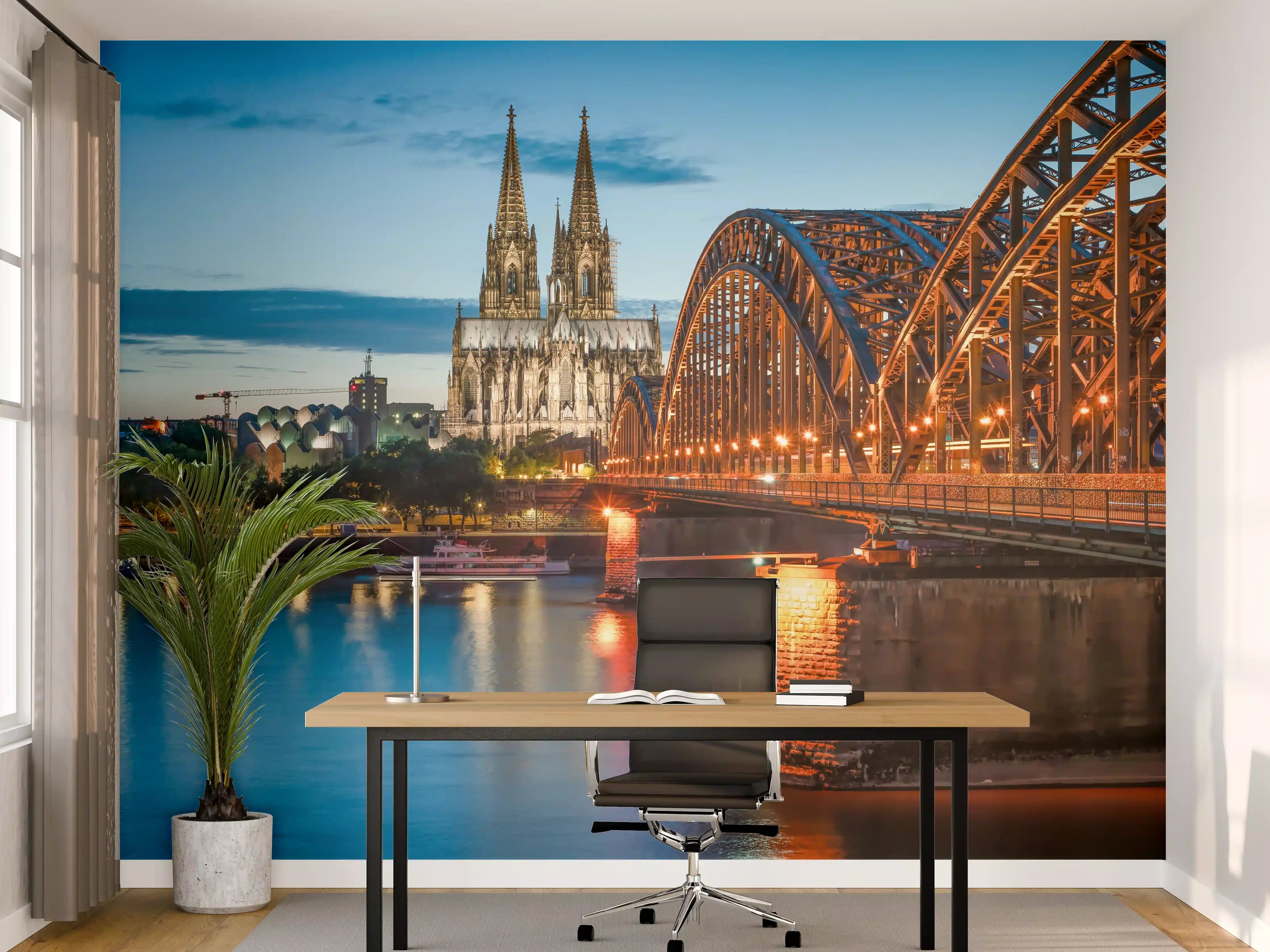 Büro Wandgestaltung - Kölner Dom und Hohenzollernbrücke bei Nacht
