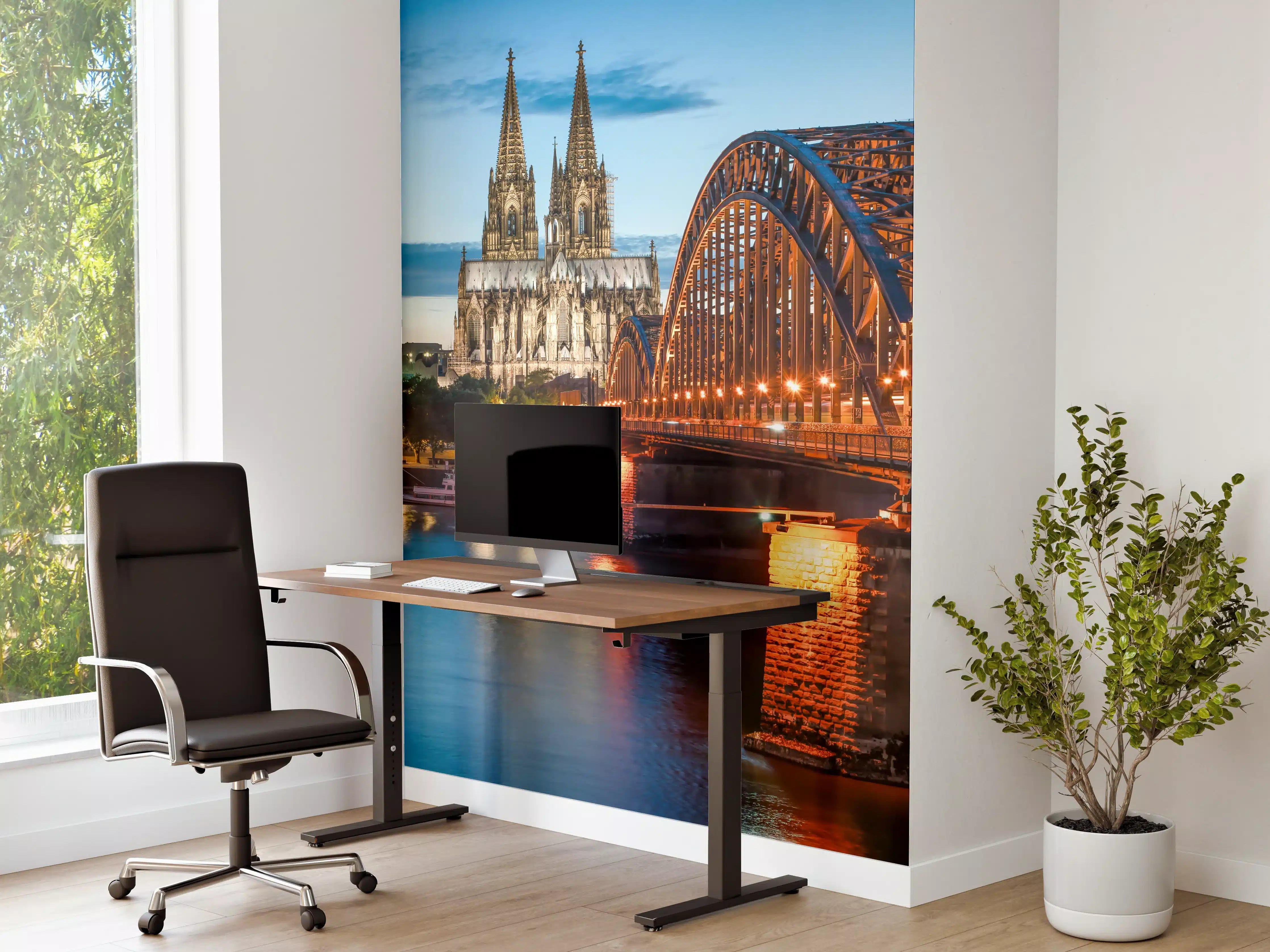 Büro Wandgestaltung - Kölner Dom und Hohenzollernbrücke bei Nacht