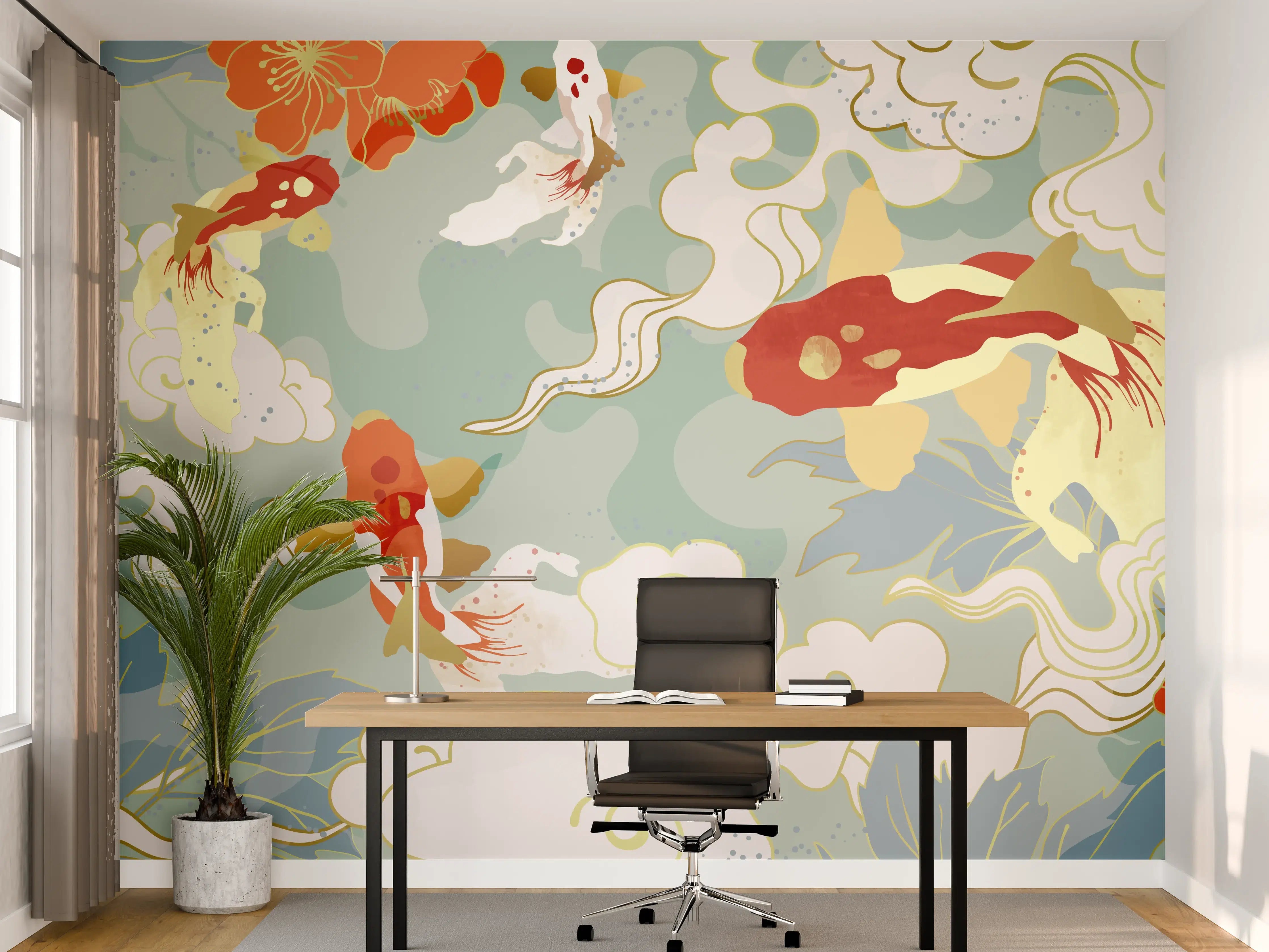 Büro Wandgestaltung - Koi-Fisch Muster Pastell