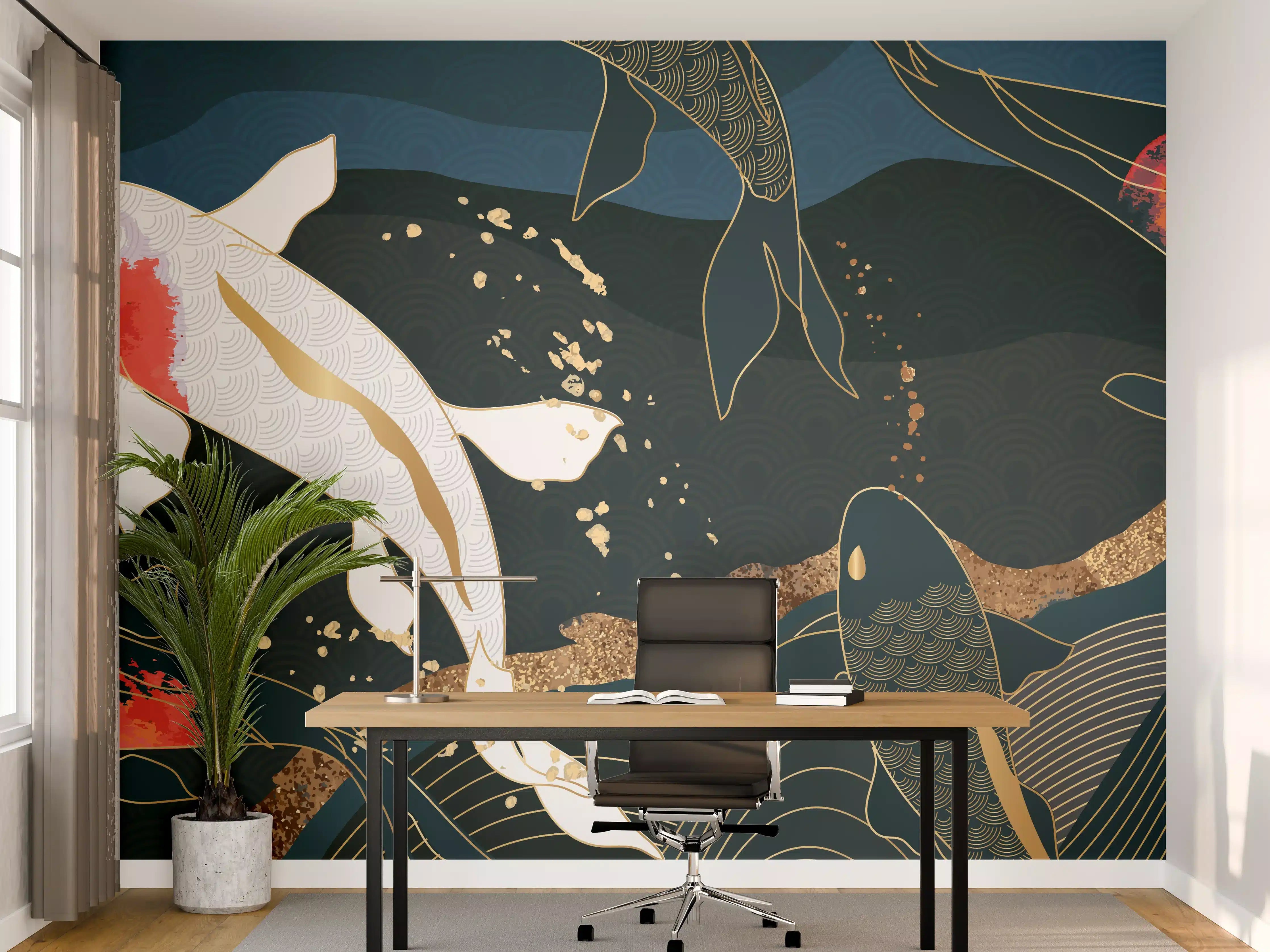 Büro Wandgestaltung - Koi-Fische Illustration Bunt
