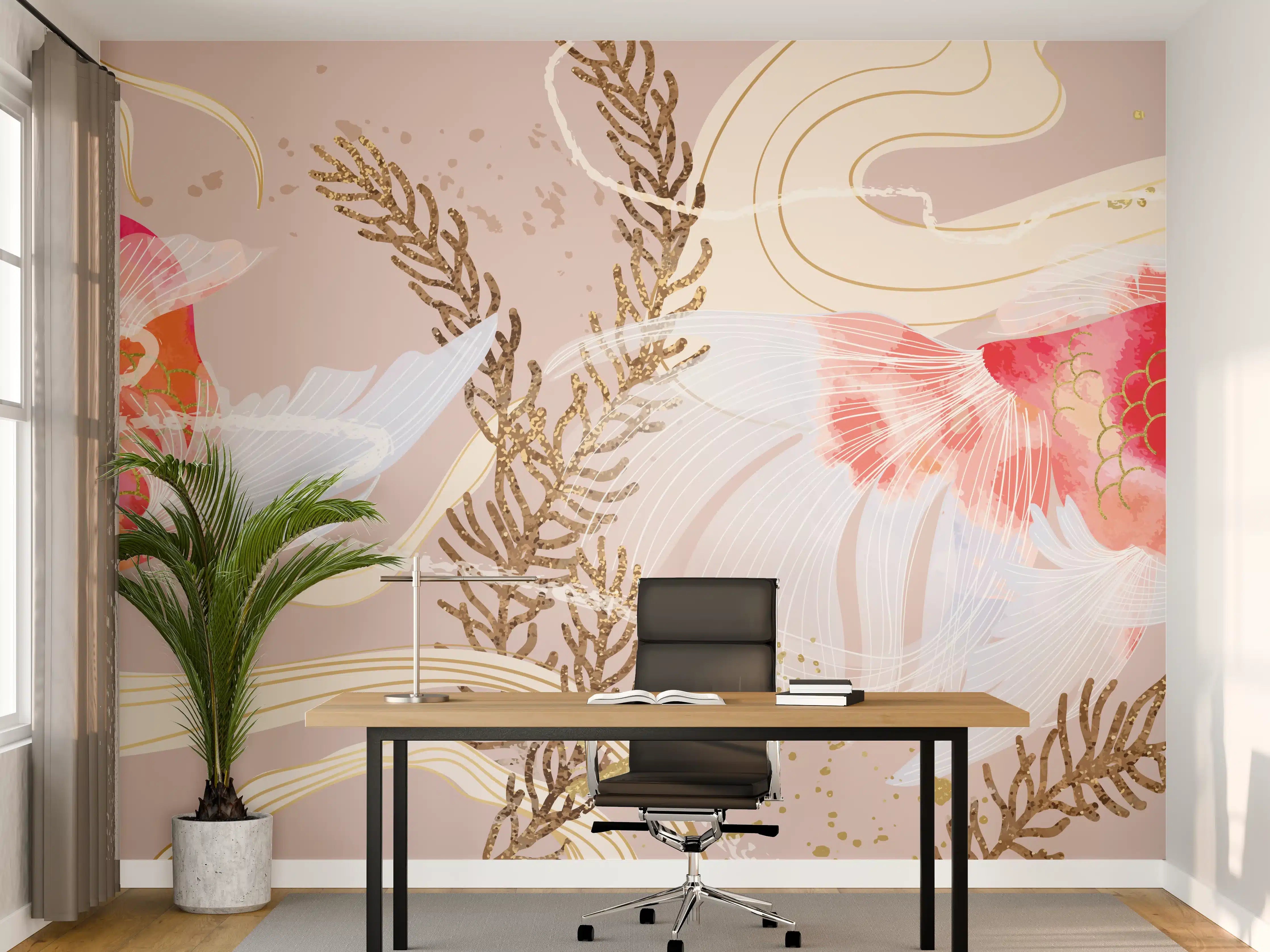 Büro Wandgestaltung - Koi-Karpfen Kunst Illustration