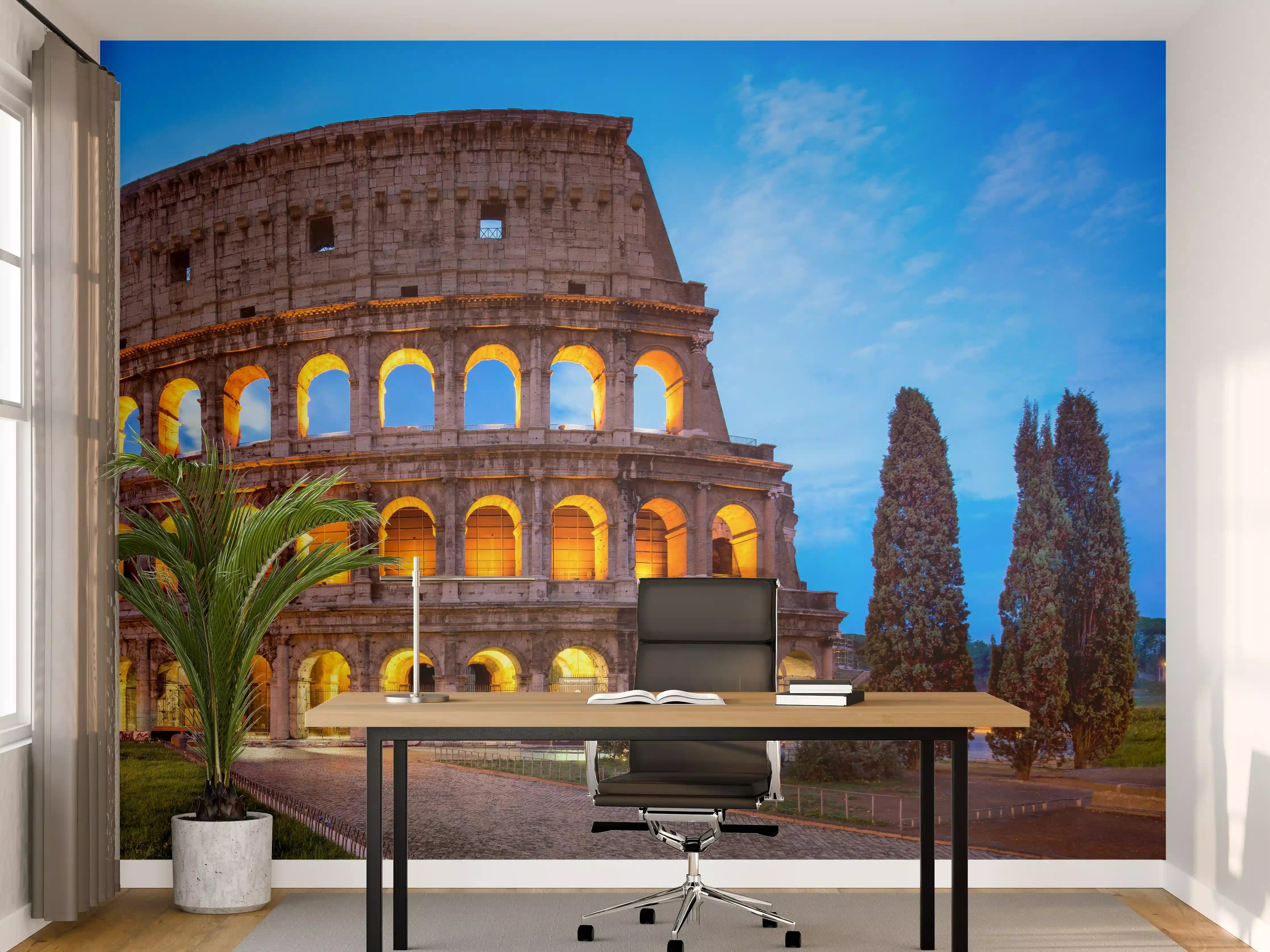 Büro Wandgestaltung - Kolosseum in Rom Panorama bei Nacht
