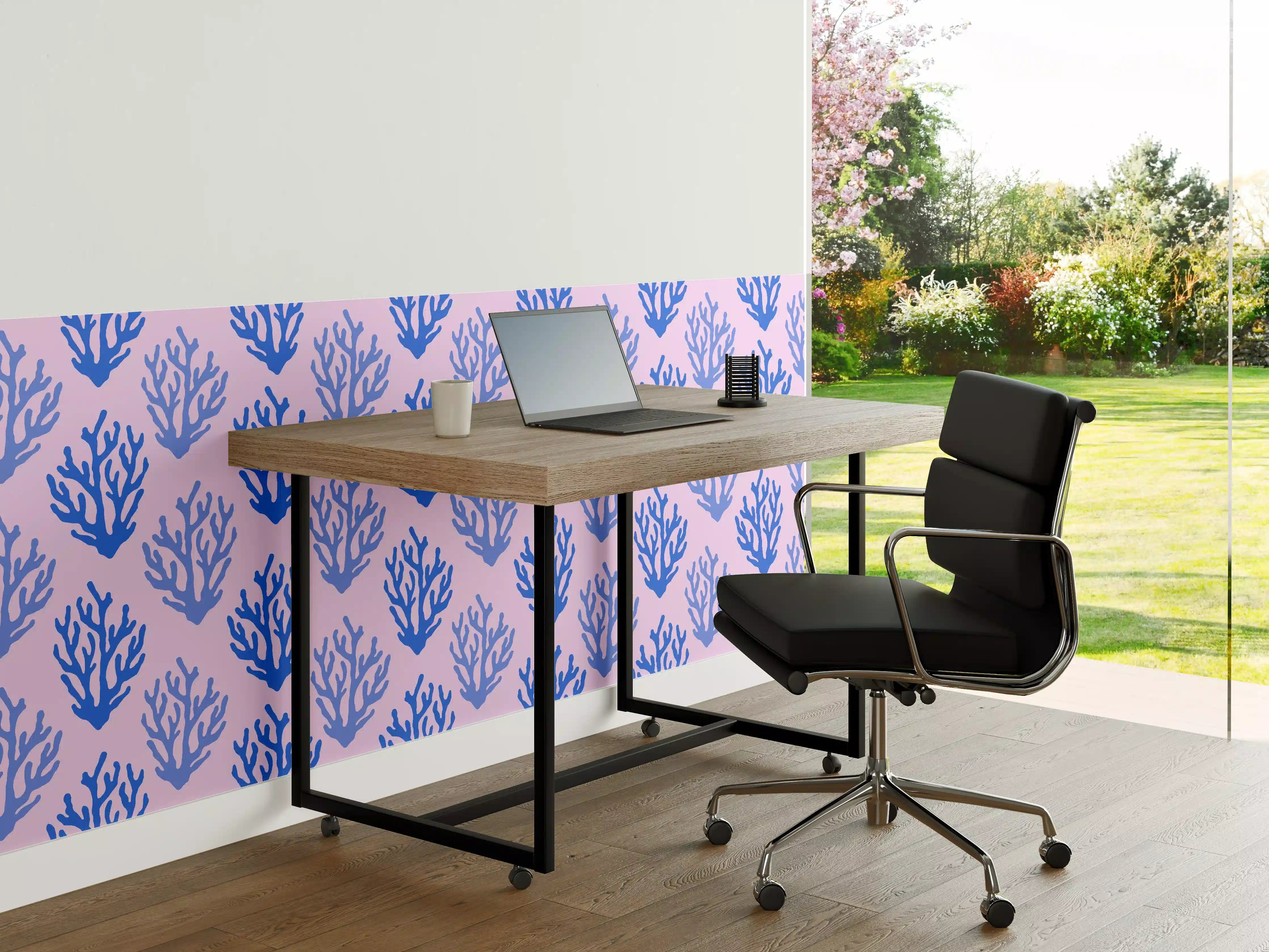 Büro Wandgestaltung - Korallenmuster Blau-Rosa