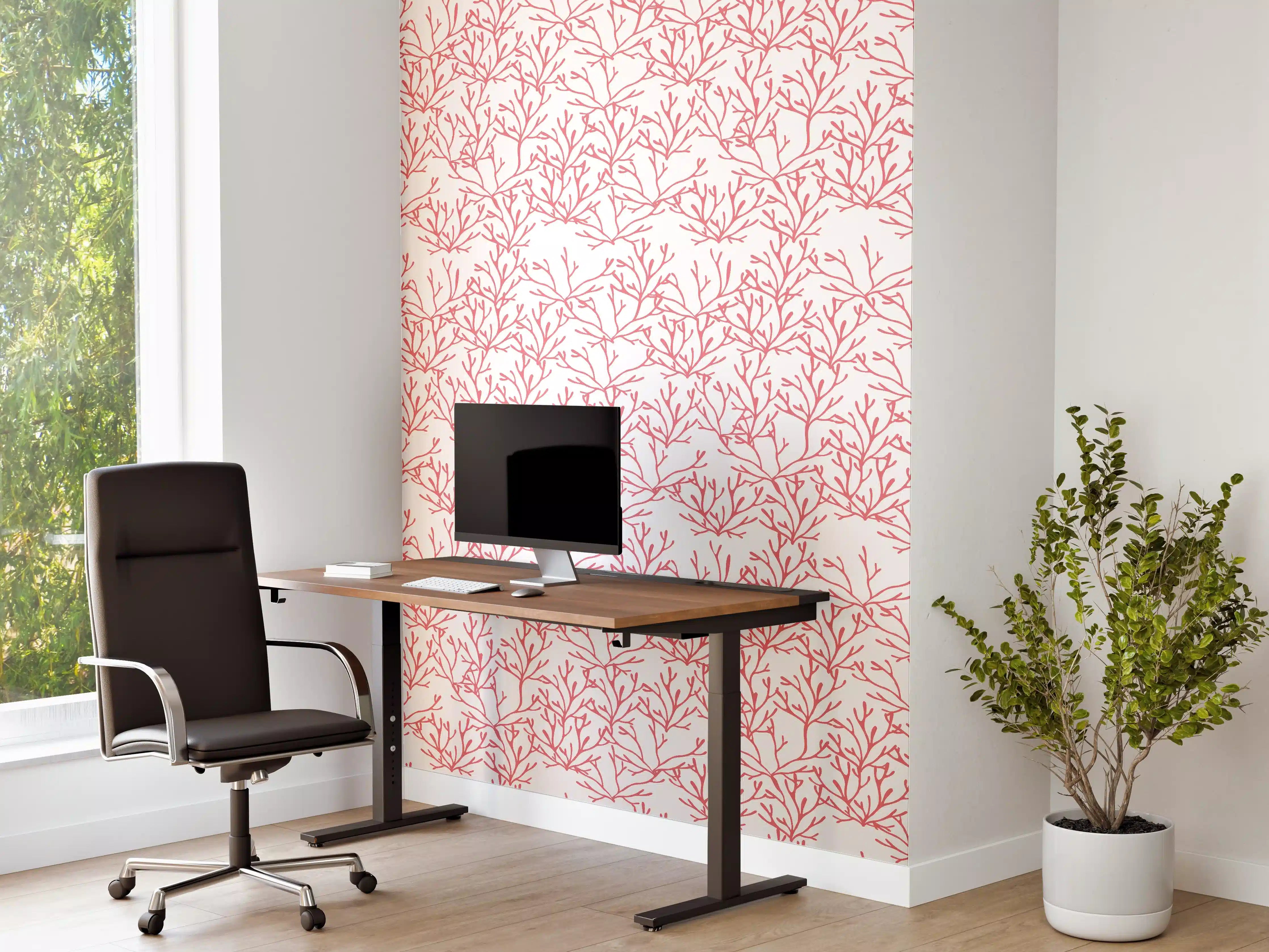 Büro Wandgestaltung - Korallenmuster Rosa auf Weiß