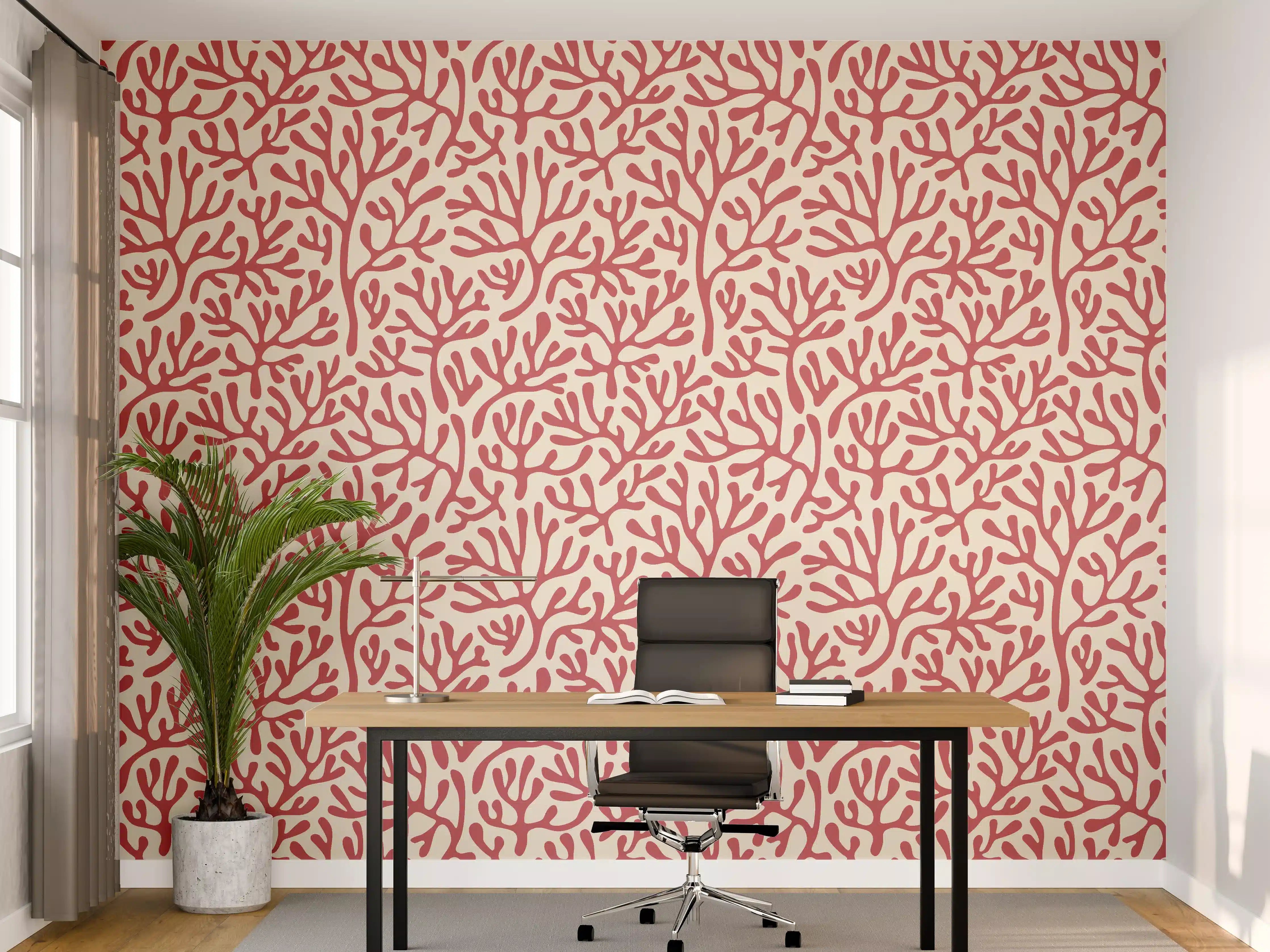 Büro Wandgestaltung - Korallenmuster Rot-Beige