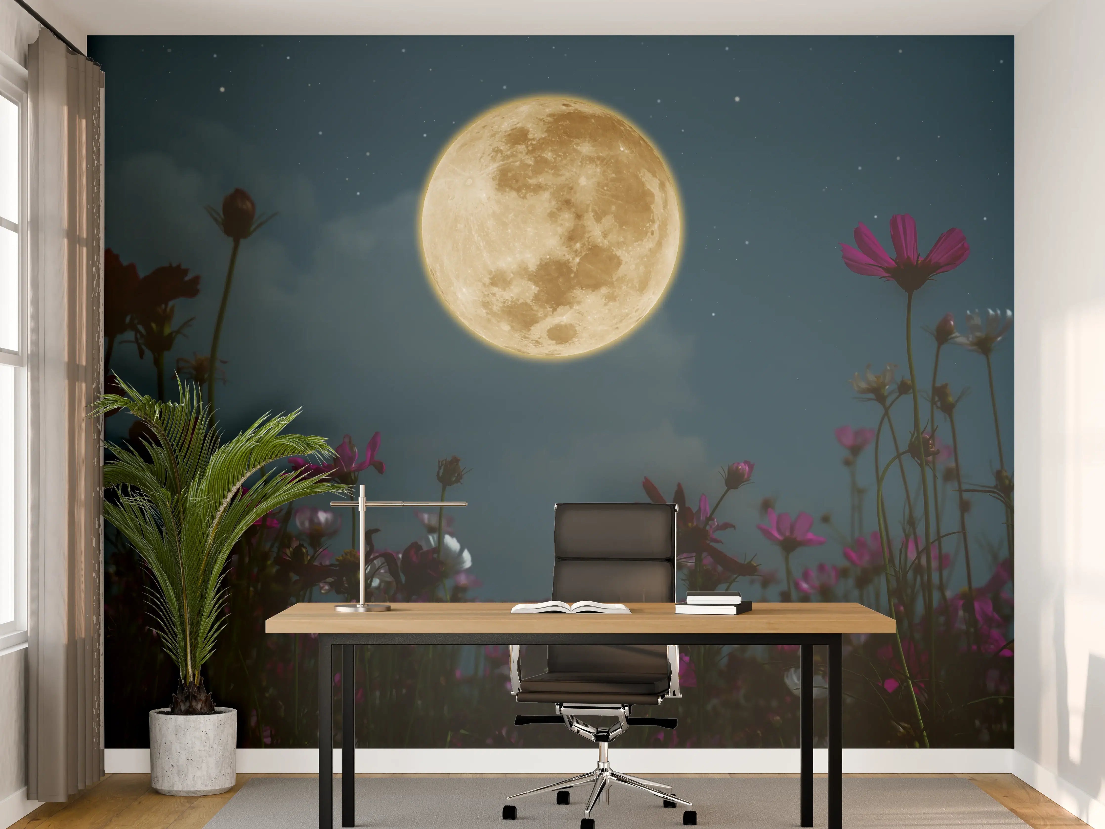 Büro Wandgestaltung - Kosmosblüten bei Vollmond